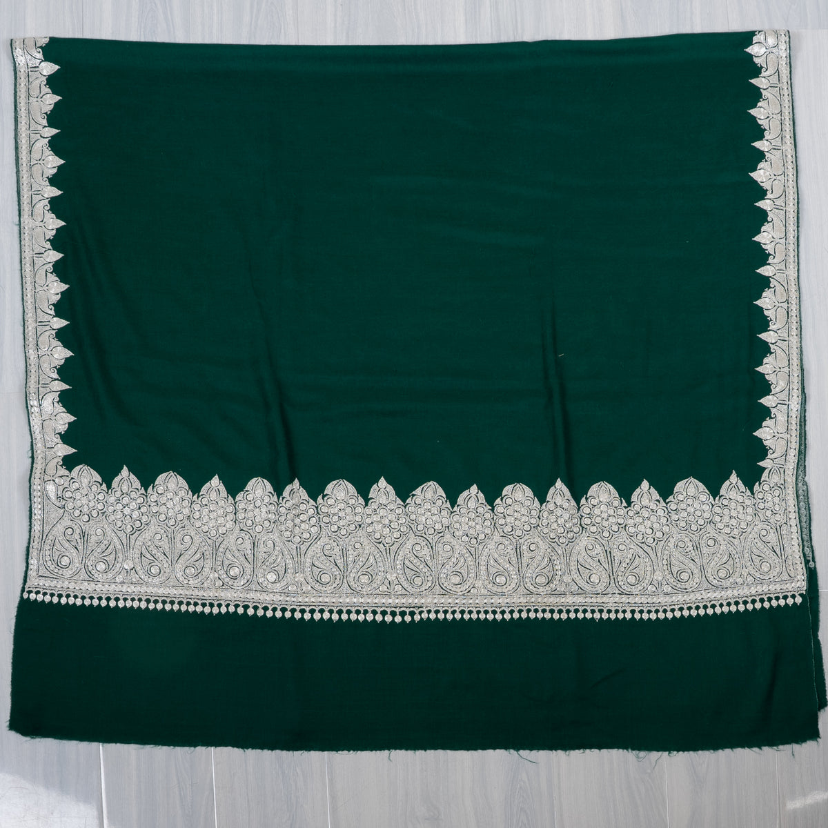 Emerald Veil Tilla Machine Embroidered fine merino wool Shawl