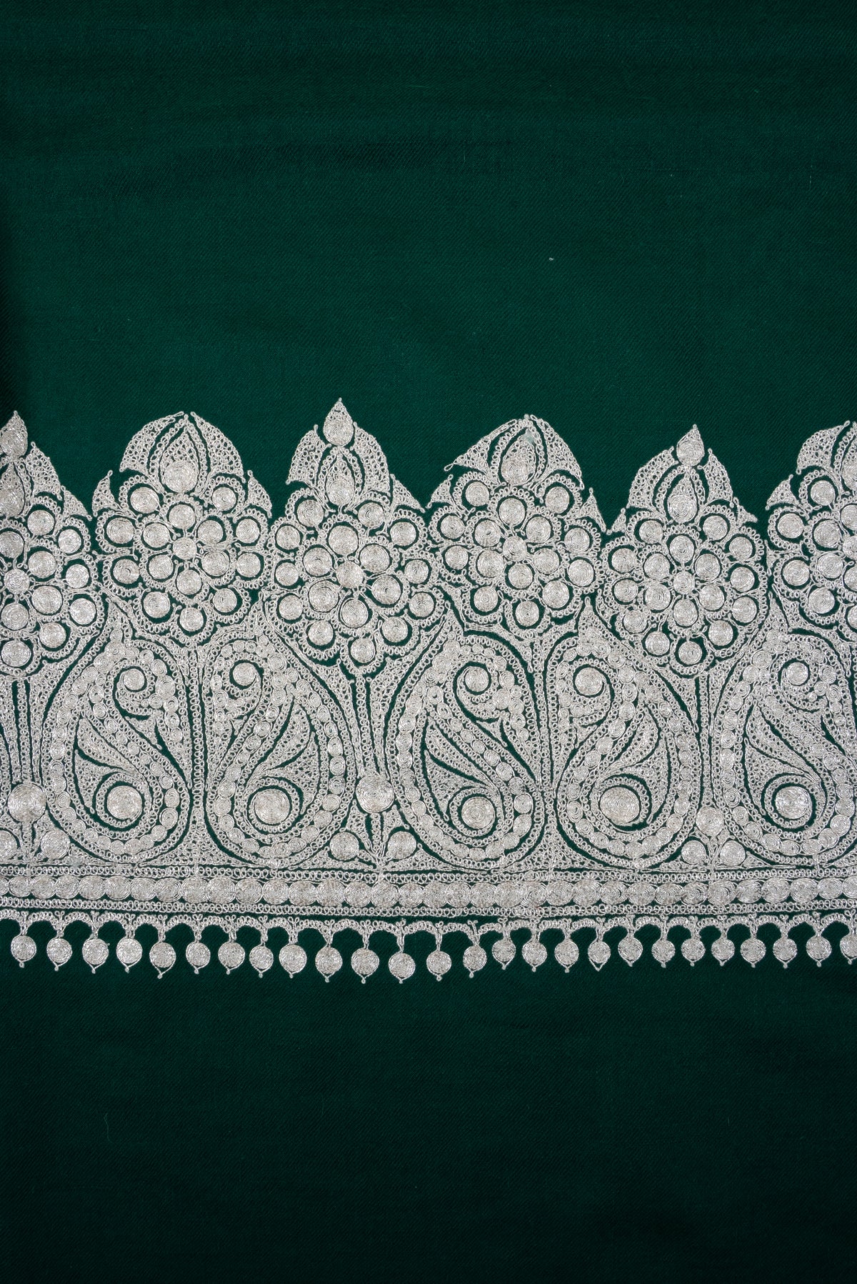 Emerald Veil Tilla Machine Embroidered fine merino wool Shawl
