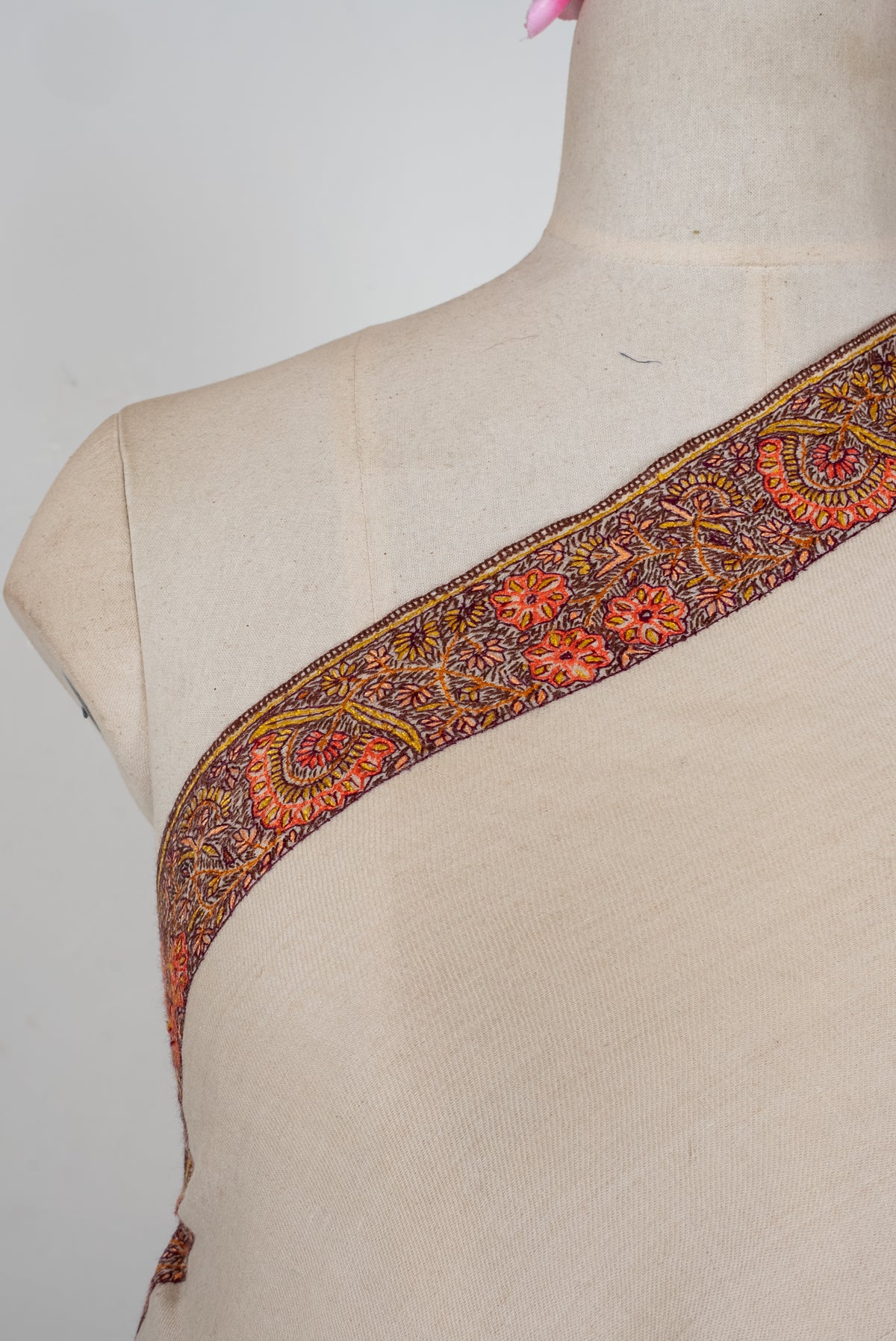 Ivory Ember Hand Embroidered Pure Pashmina Shawl