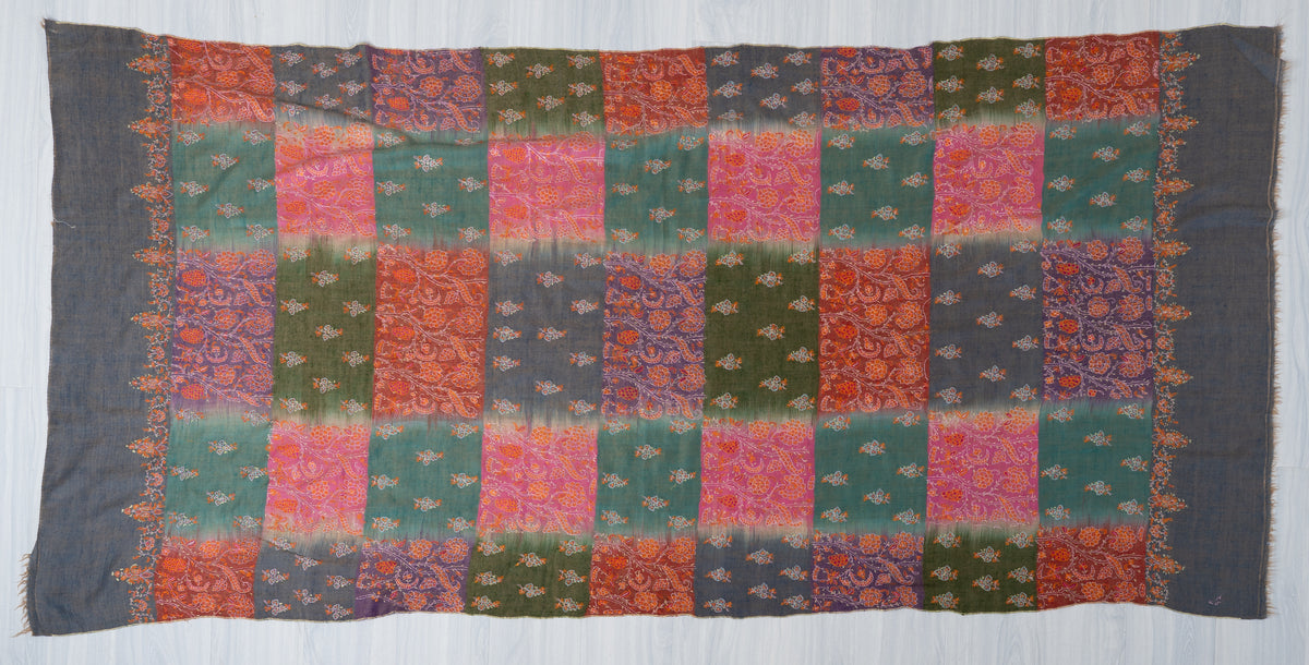Autumn Reverie Pure Pashmina Shawl with Sozni Hand Embroidered Floral Medallions
