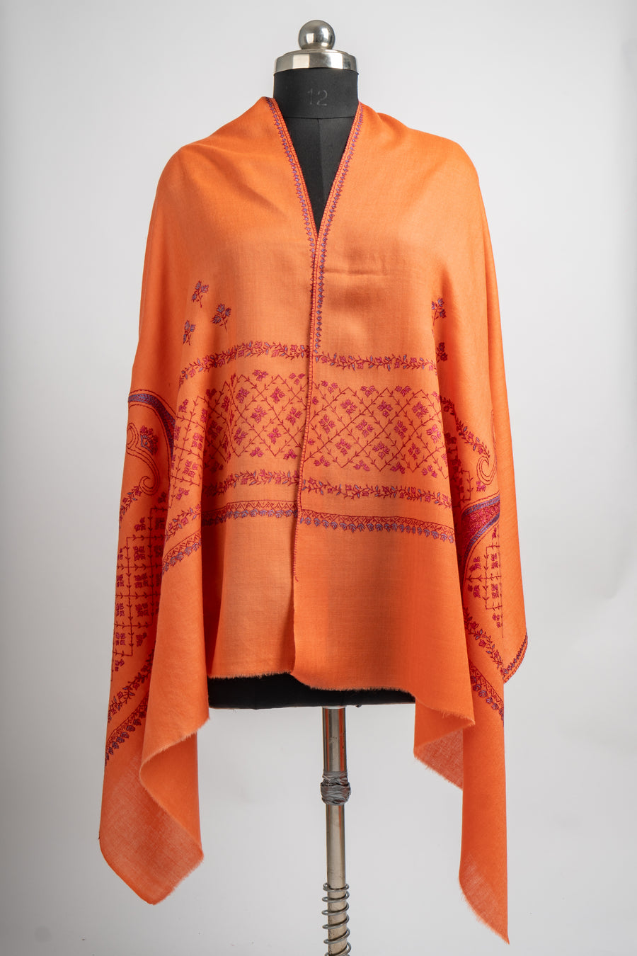 Autumn Ember Hand Embroidered Merino Wool Sozni Stole