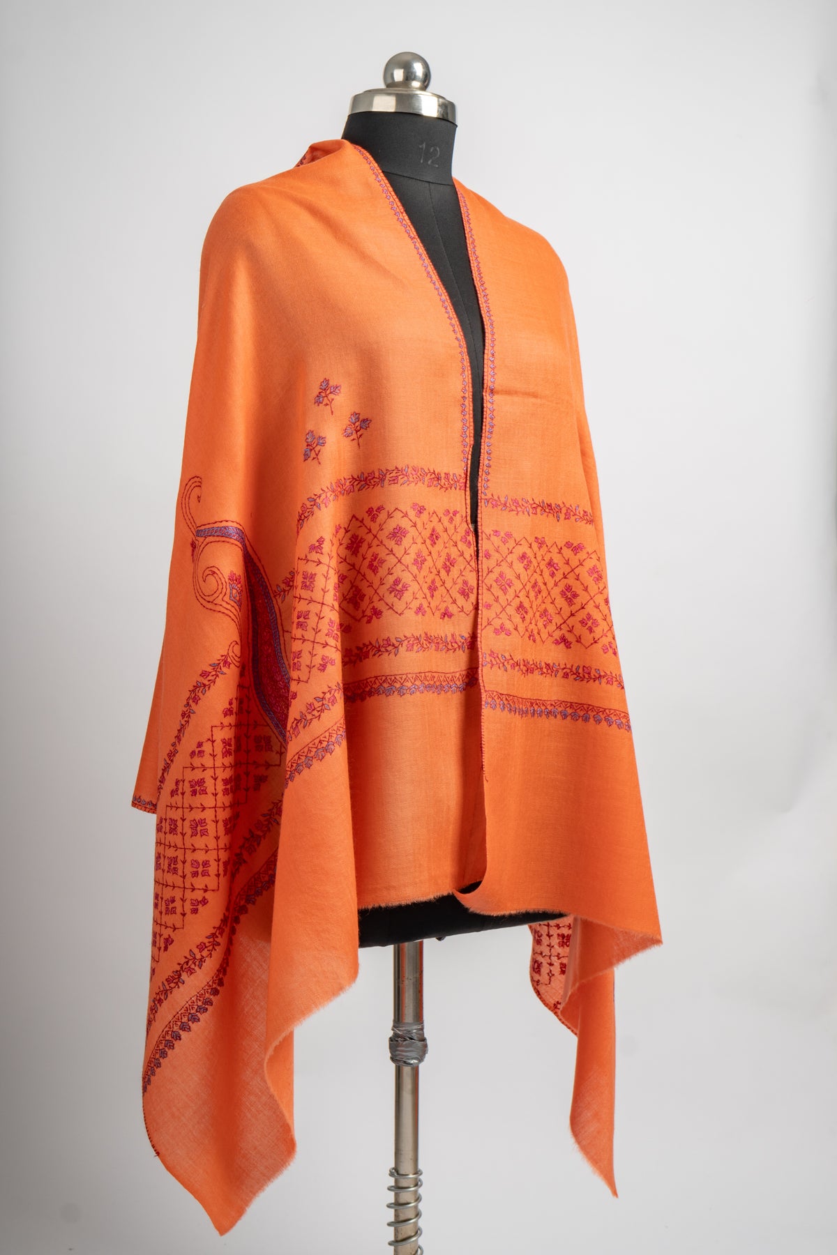 Autumn Ember Hand Embroidered Merino Wool Sozni Stole