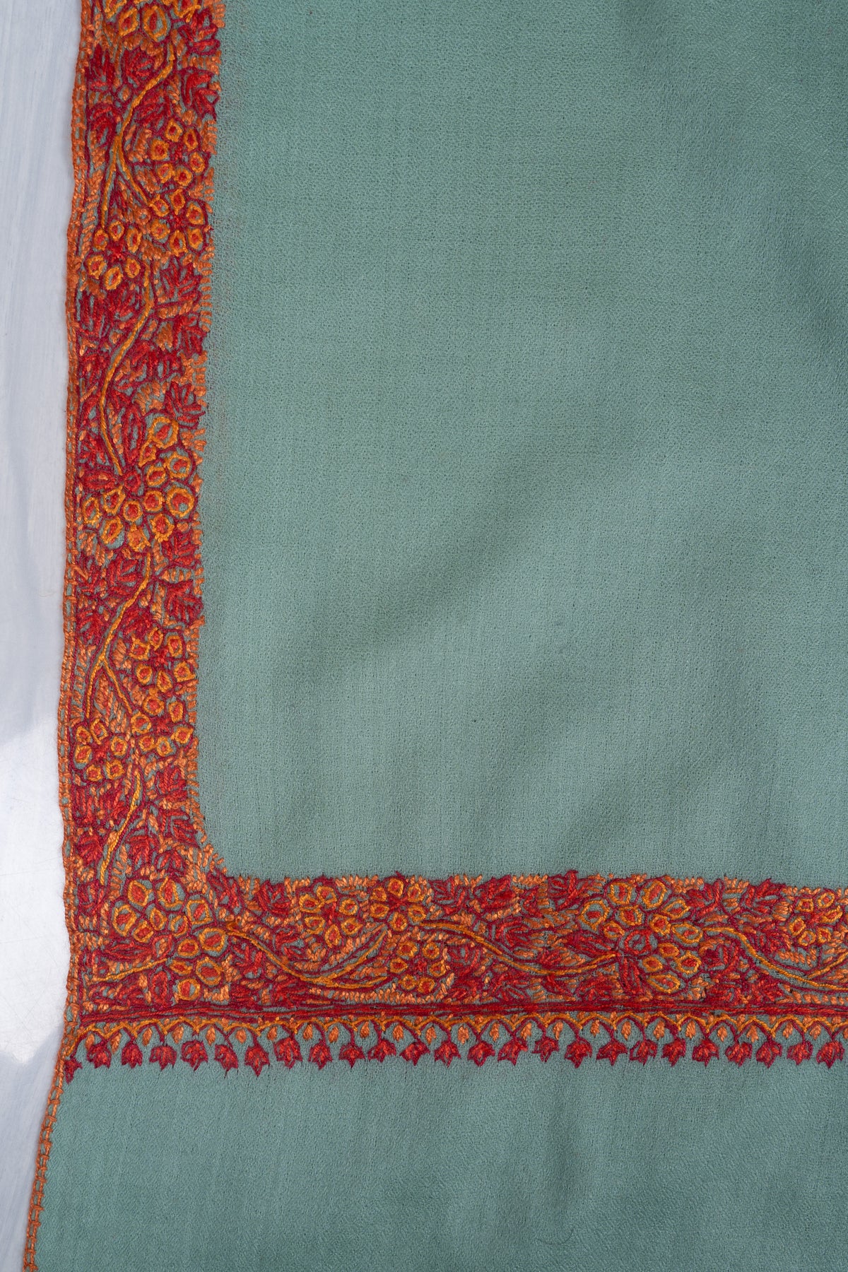 Celeste Mist Merino wool 2.5 Yards Sozni Hand Embroidered Shawl