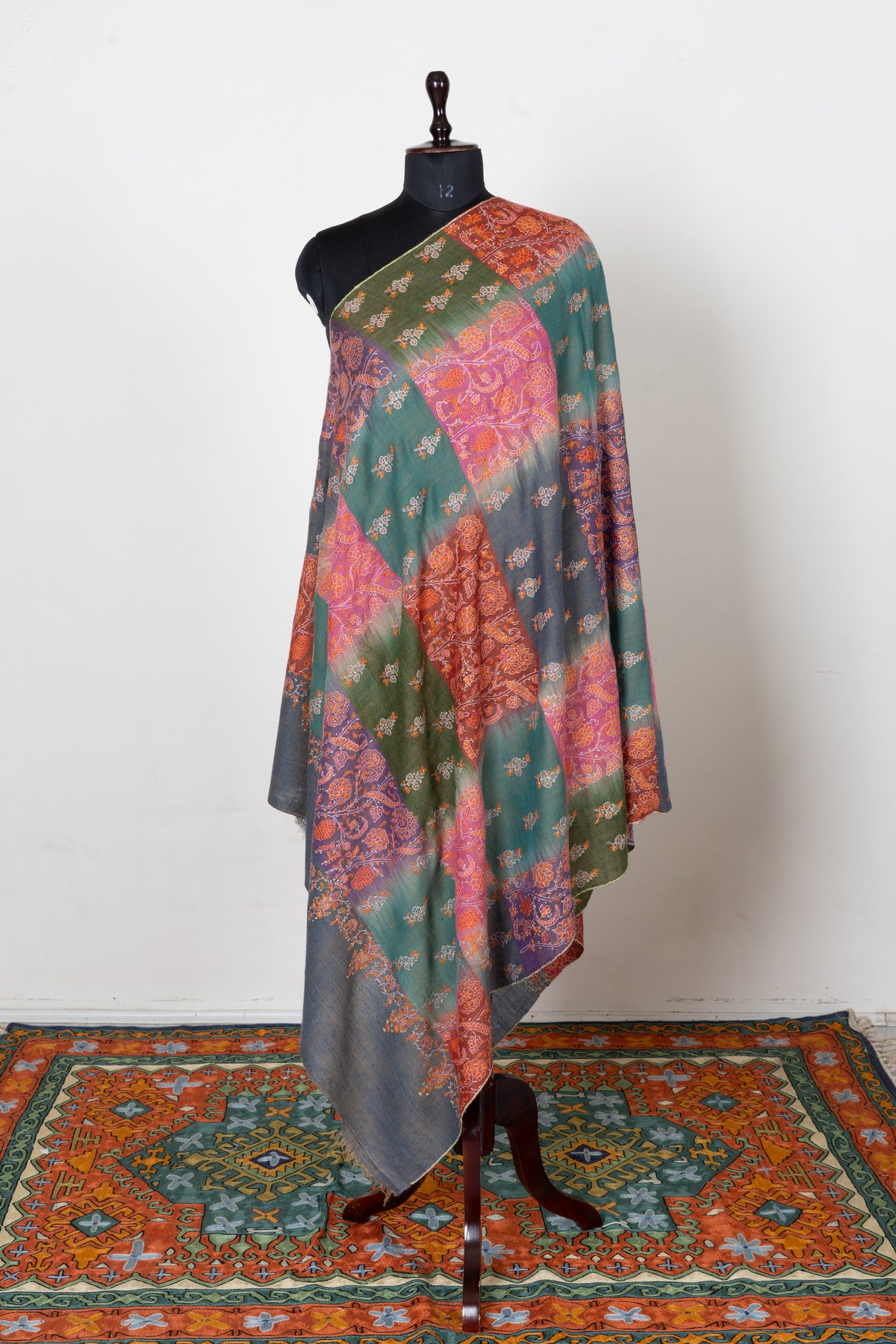 Autumn Reverie Pure Pashmina Shawl with Sozni Hand Embroidered Floral Medallions