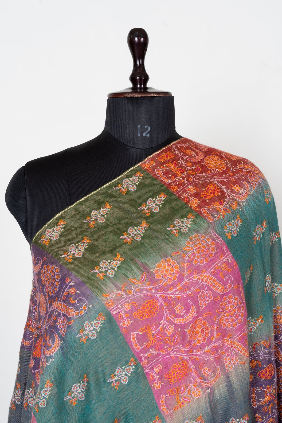 Autumn Reverie Pure Pashmina Shawl with Sozni Hand Embroidered Floral Medallions