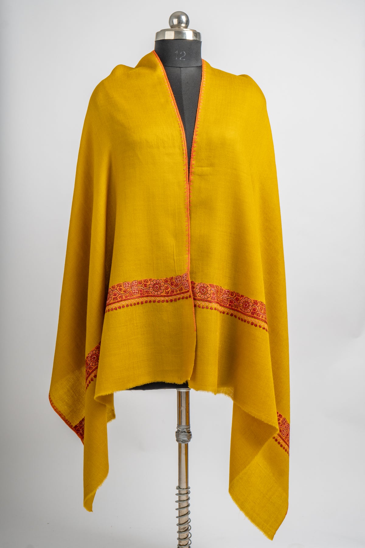 Saffron Gold Hand Embroidered Merino Wool Sozni Stole