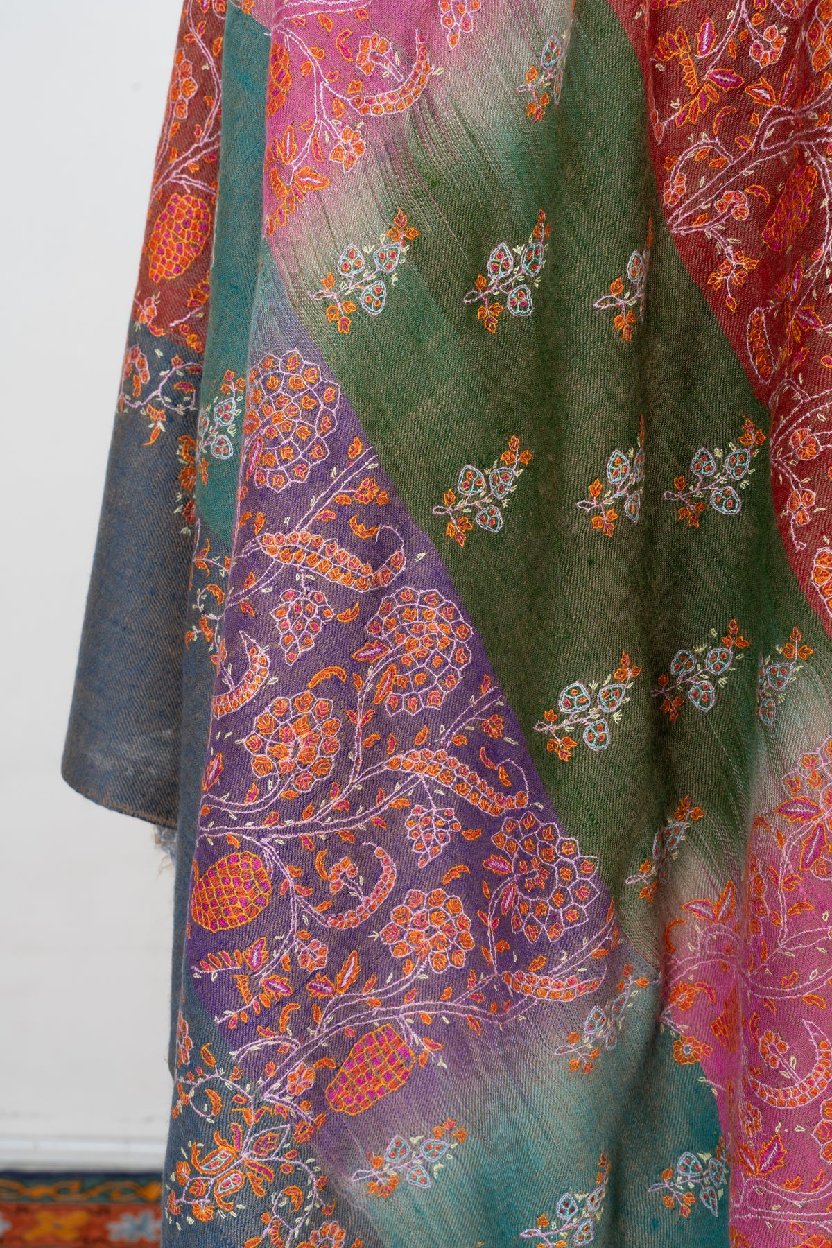 Autumn Reverie Pure Pashmina Shawl with Sozni Hand Embroidered Floral Medallions