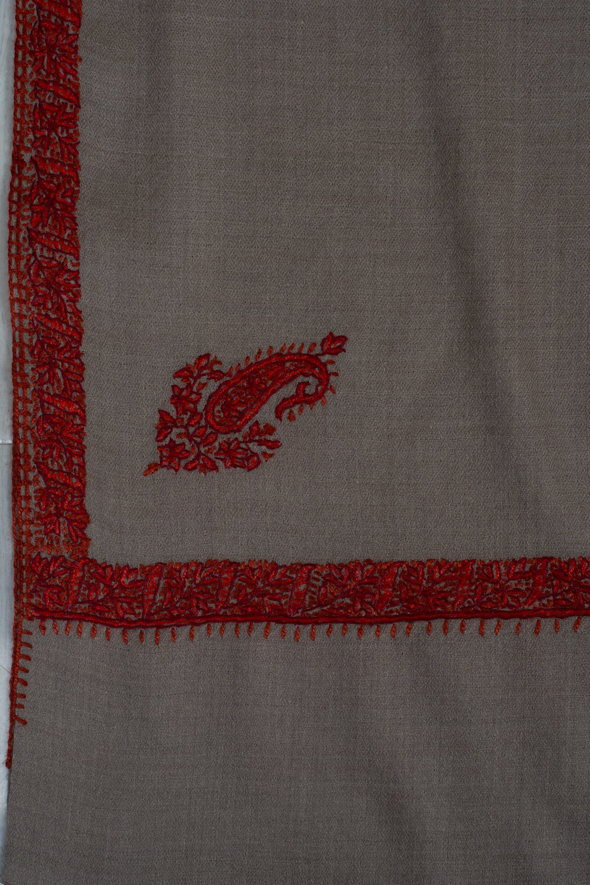 Desert Taupe Merino wool 2.5 Yards Sozni Hand Embroidered Shawl
