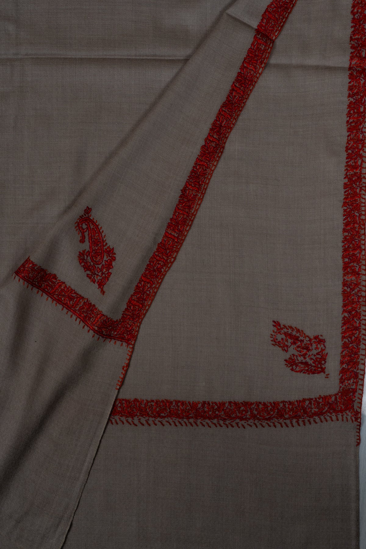 Desert Taupe Merino wool 2.5 Yards Sozni Hand Embroidered Shawl