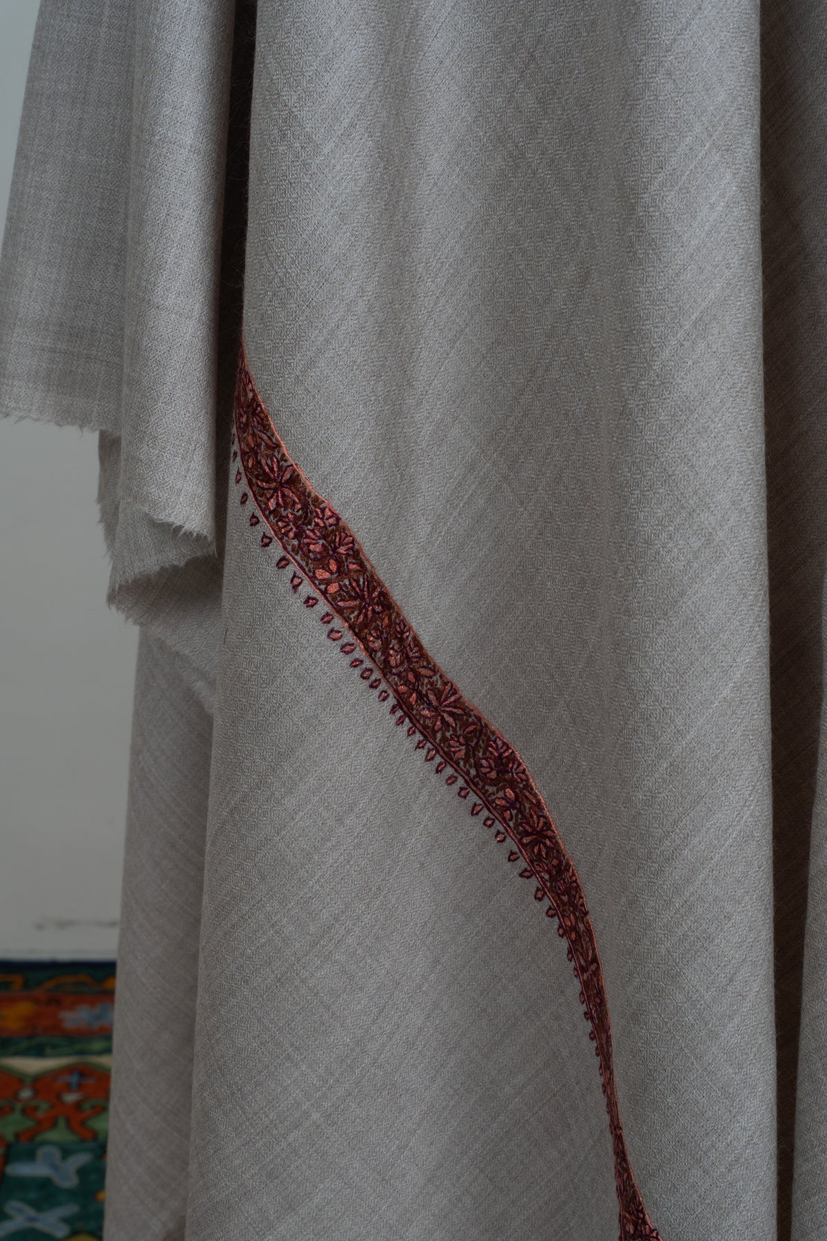 Sandstone Glow Merino wool 2.5 Yards Sozni Hand Embroidered Shawl