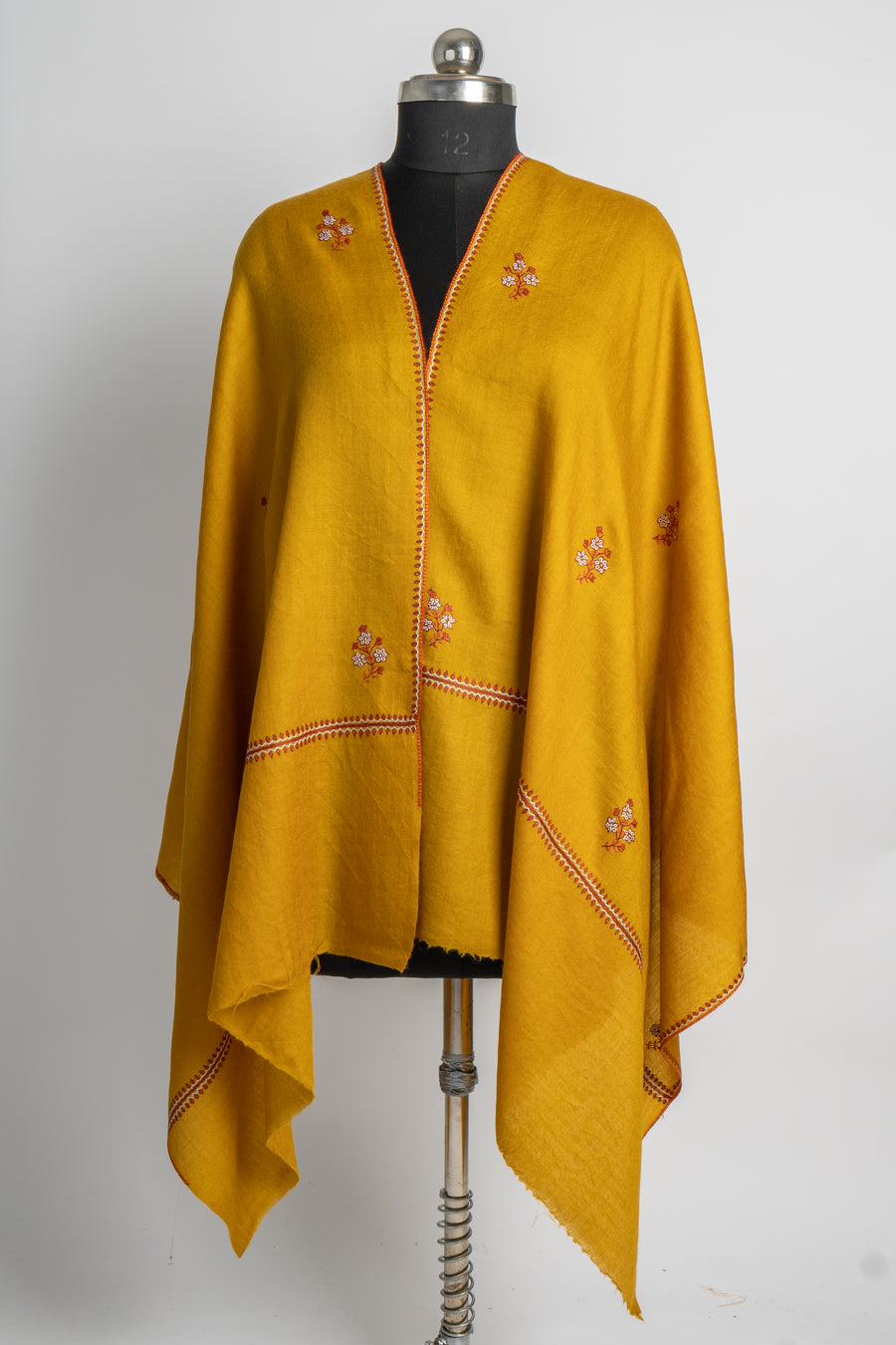 Golden Horizon: Hand-Embroidered Sozni Merino Wool Stole
