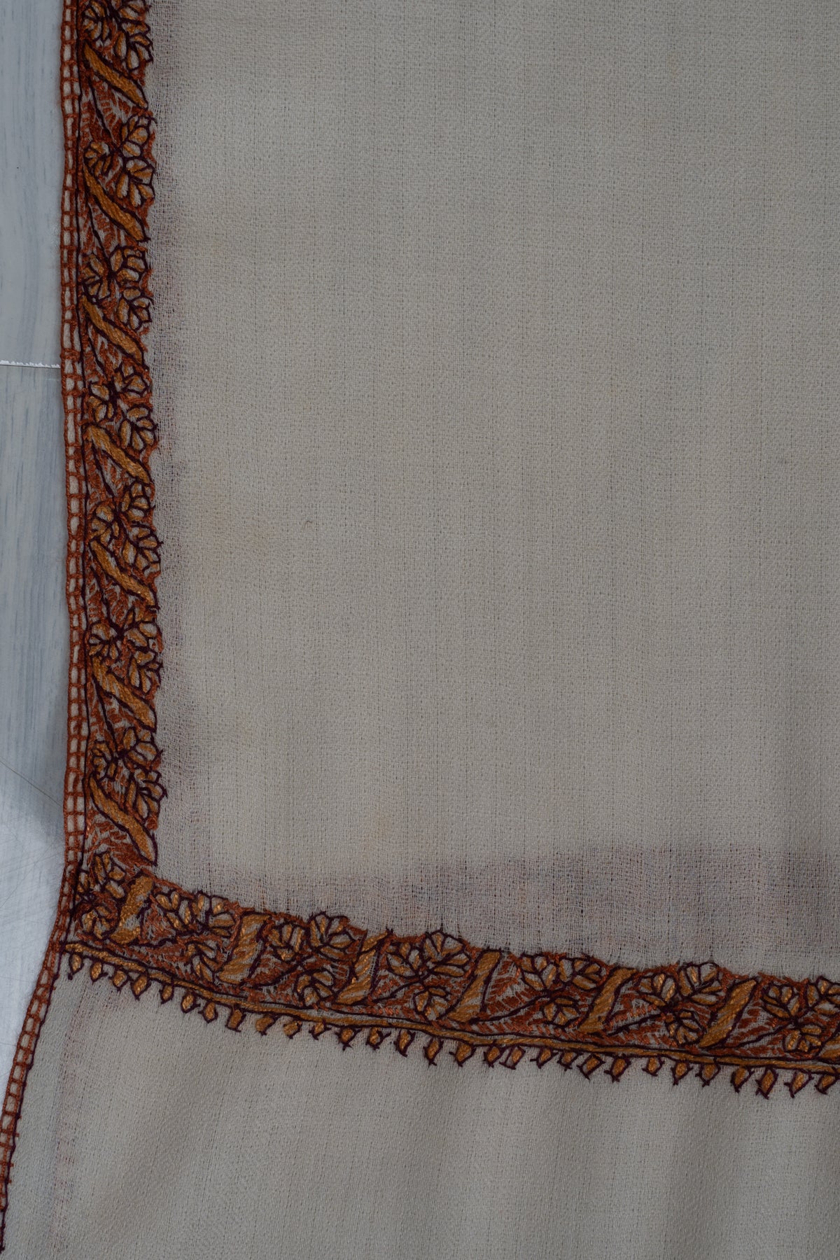 Ivory Radiance Merino wool 2.5 Yards Sozni Hand Embroidered Shawl