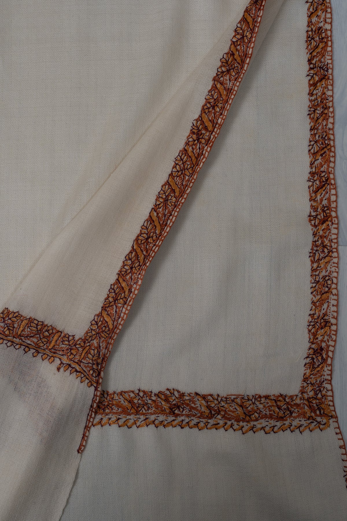 Ivory Radiance Merino wool 2.5 Yards Sozni Hand Embroidered Shawl