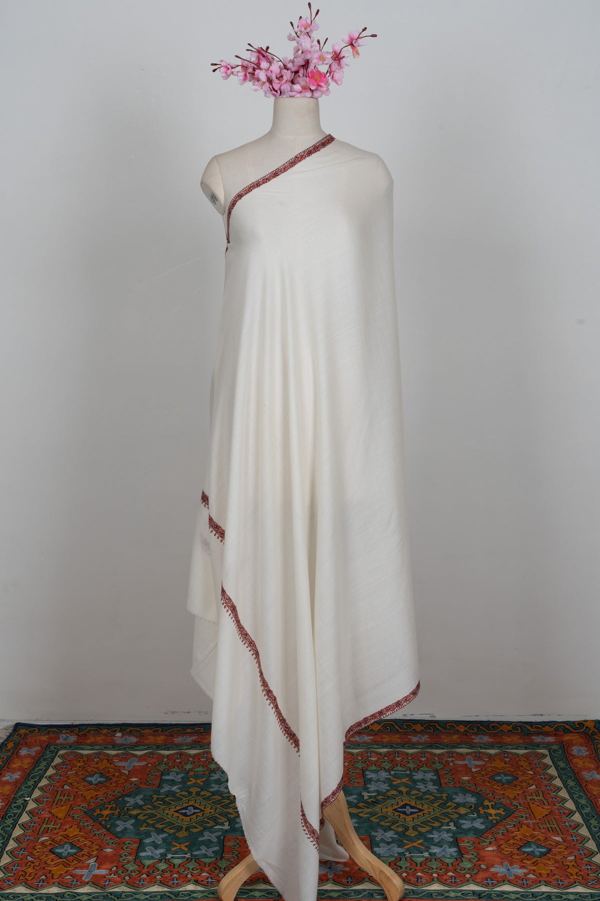 Pearl Grace Merino wool 2.5 Yards Sozni Hand Embroidered Shawl