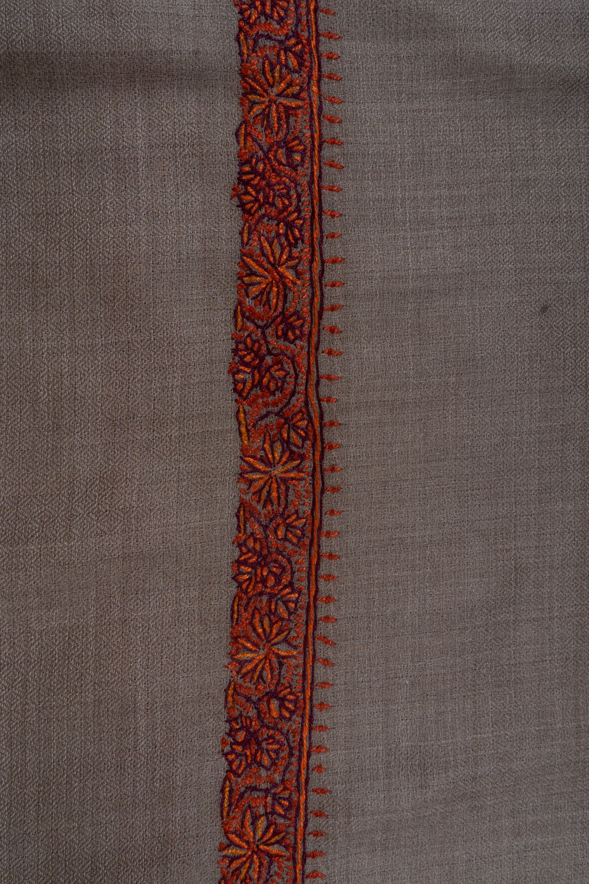 Warm Mocha Merino wool 2.5 Yards Sozni Hand Embroidered Shawl