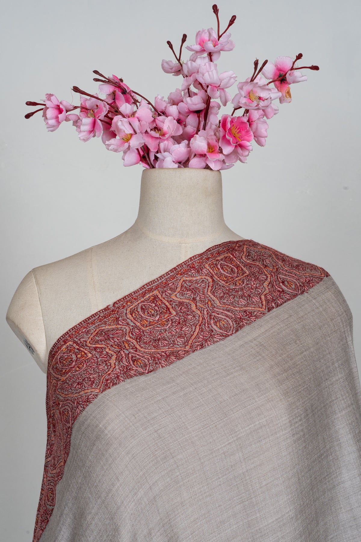 Blush Ember Merino wool 2.5 Yards Sozni Hand Embroidered Shawl