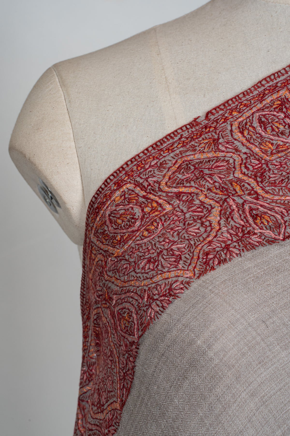 Blush Ember Merino wool 2.5 Yards Sozni Hand Embroidered Shawl