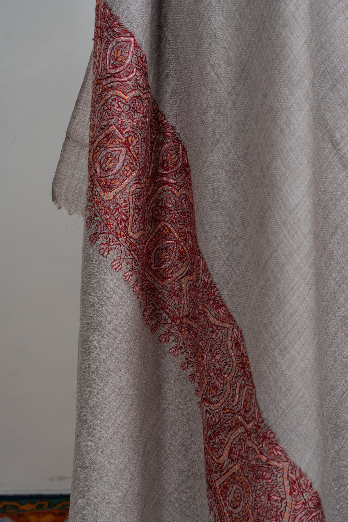 Blush Ember Merino wool 2.5 Yards Sozni Hand Embroidered Shawl