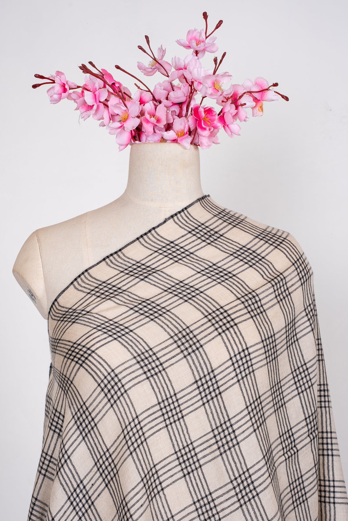 Pure Pashmina Scarf in Ivory Plaid Checks