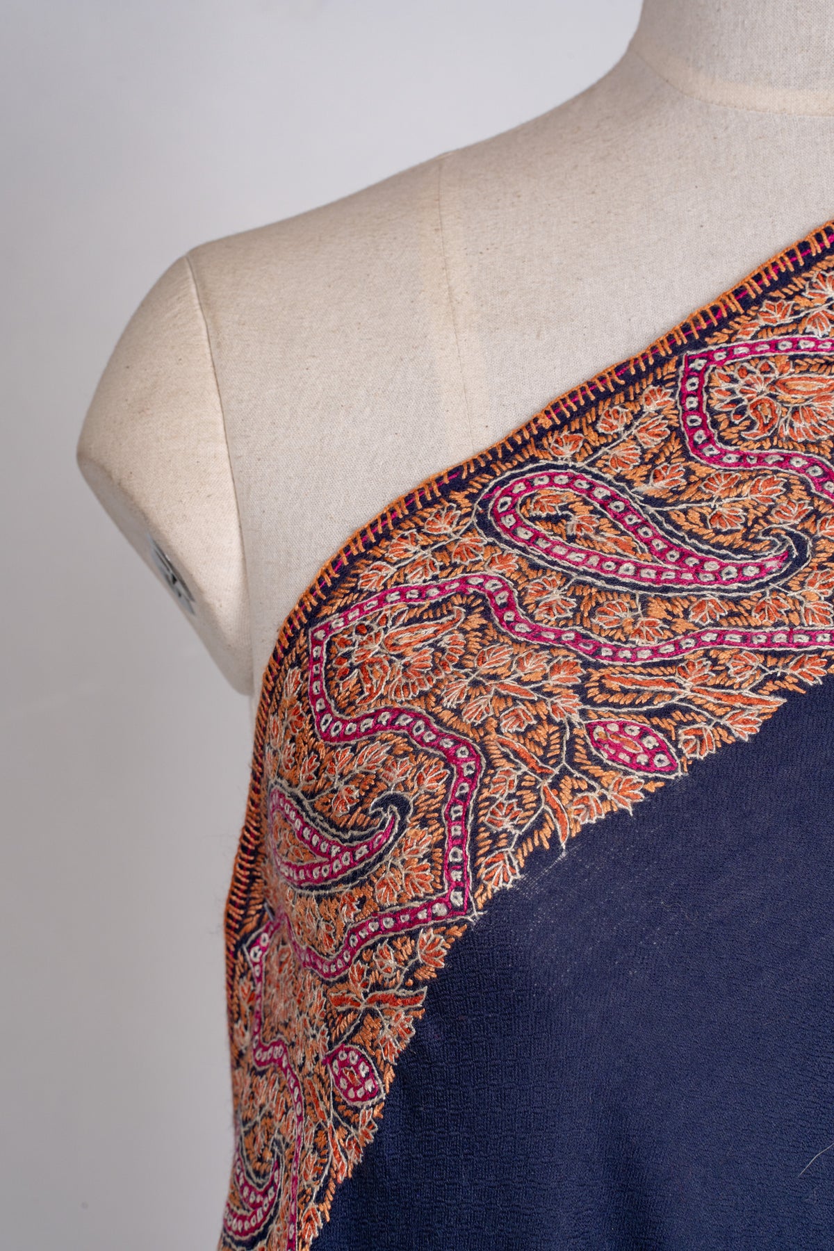 Midnight Regal Merino wool 2.5 Yards Sozni Hand Embroidered Shawl