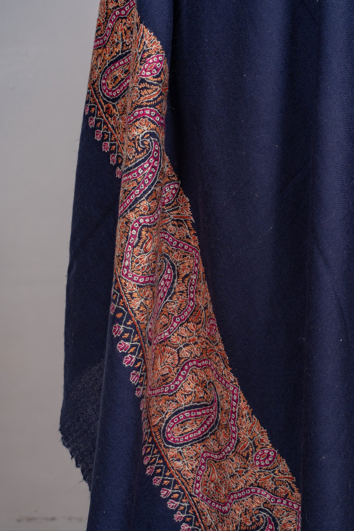Midnight Regal Merino wool 2.5 Yards Sozni Hand Embroidered Shawl