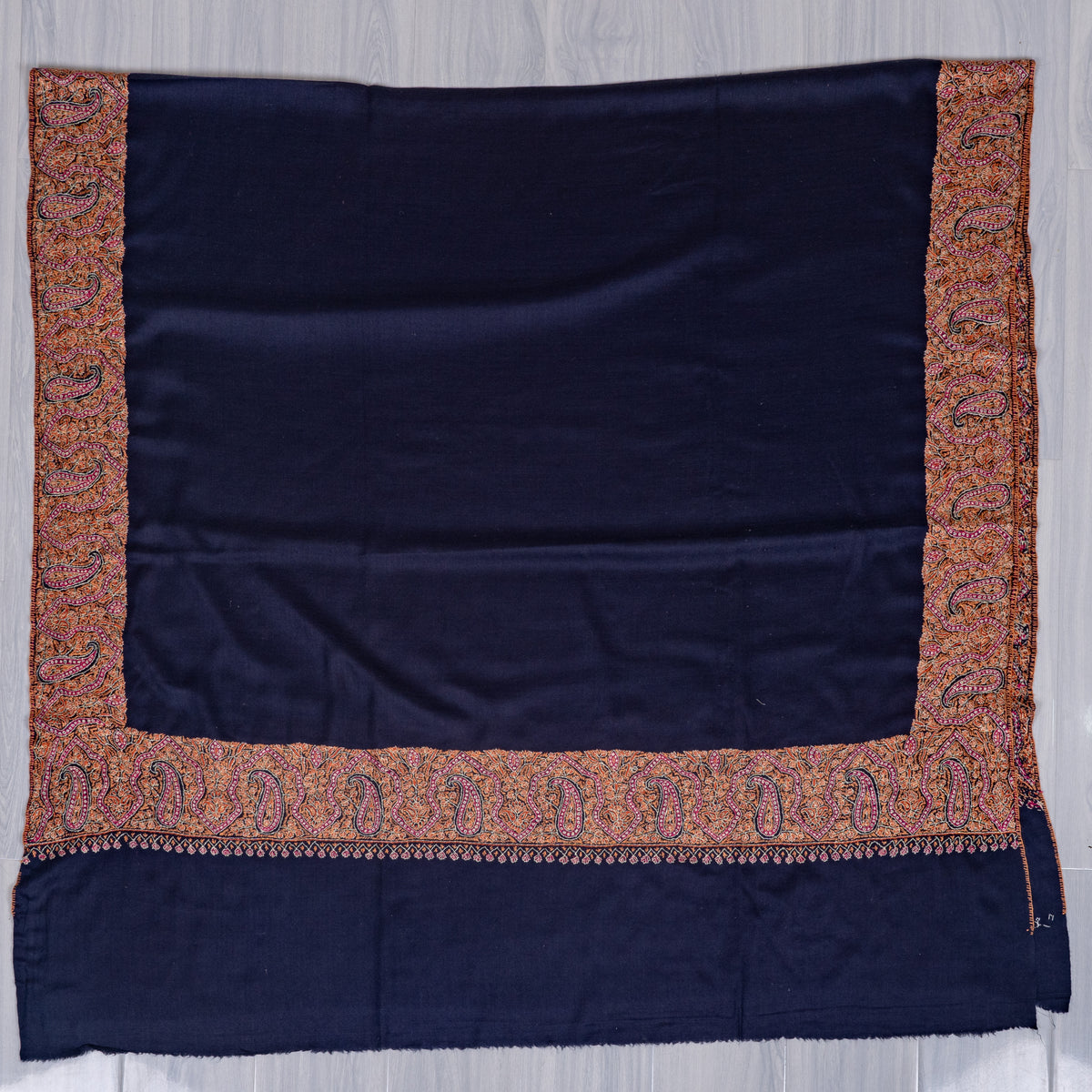 Midnight Regal Merino wool 2.5 Yards Sozni Hand Embroidered Shawl
