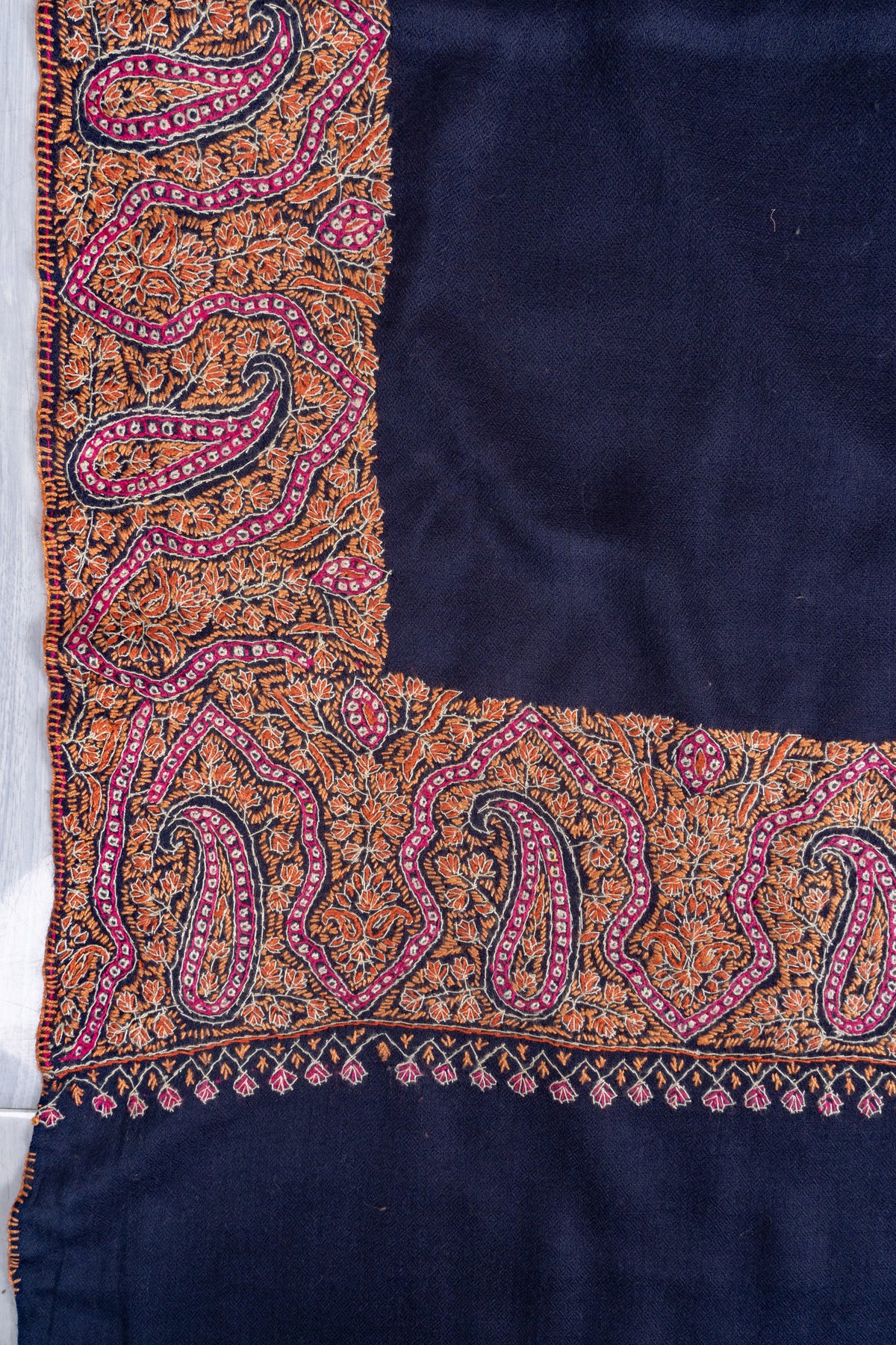 Midnight Regal Merino wool 2.5 Yards Sozni Hand Embroidered Shawl