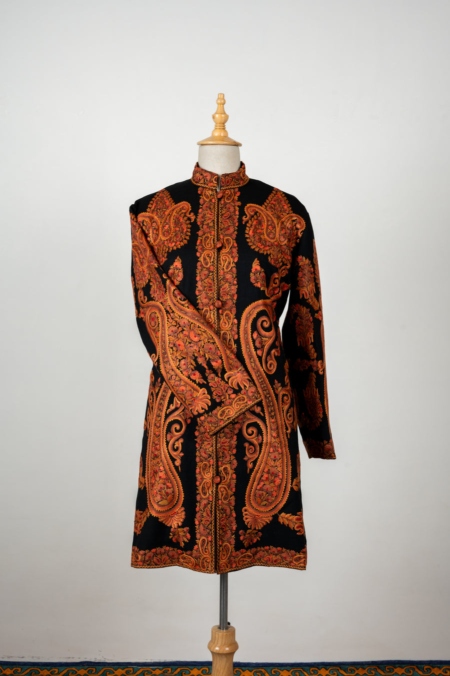 Mehfil-e-Soz Long Jacket – Pure Wool Hand Embroidered Splendor