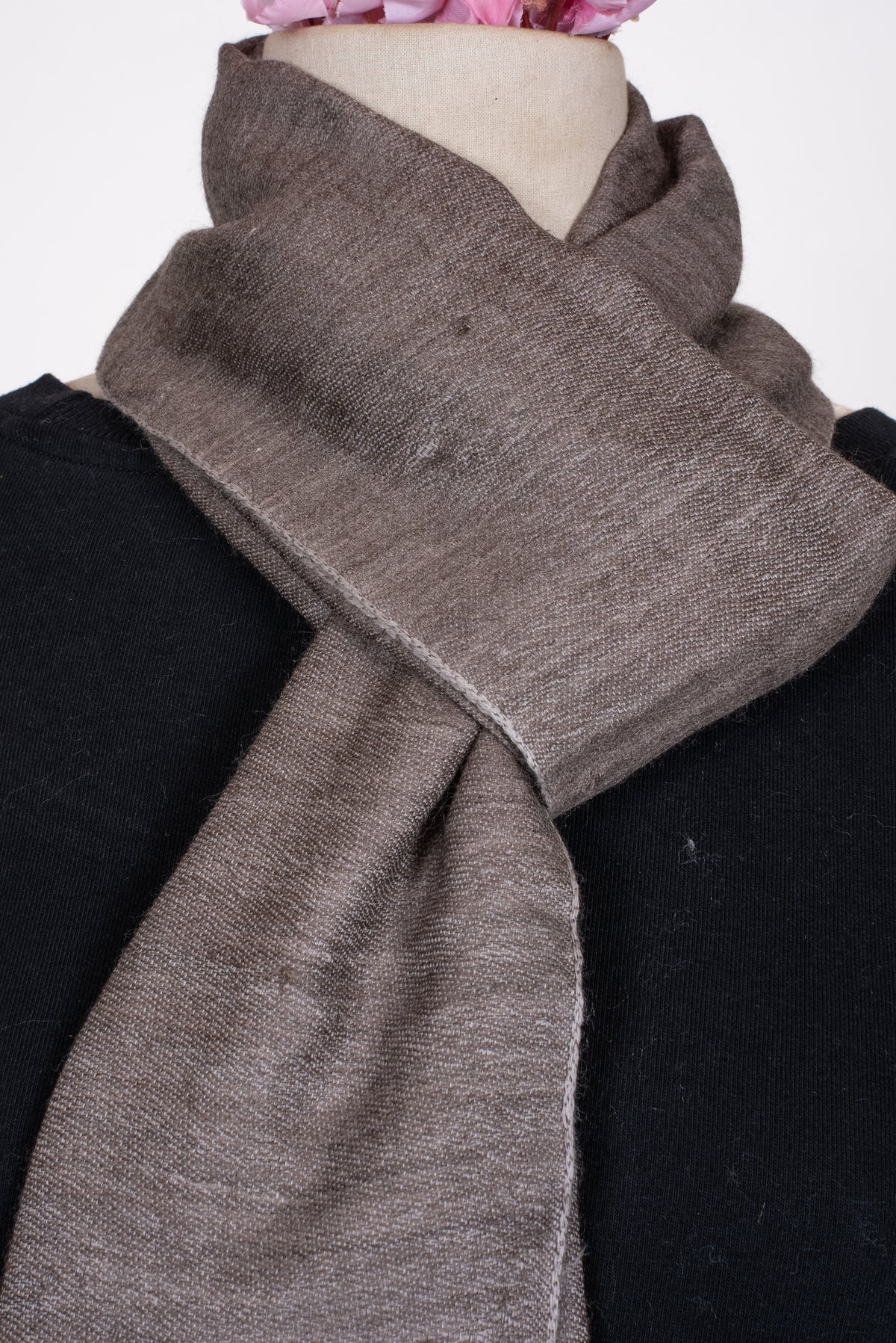 Reversible Wool Muffler in Taupe and Light Grey