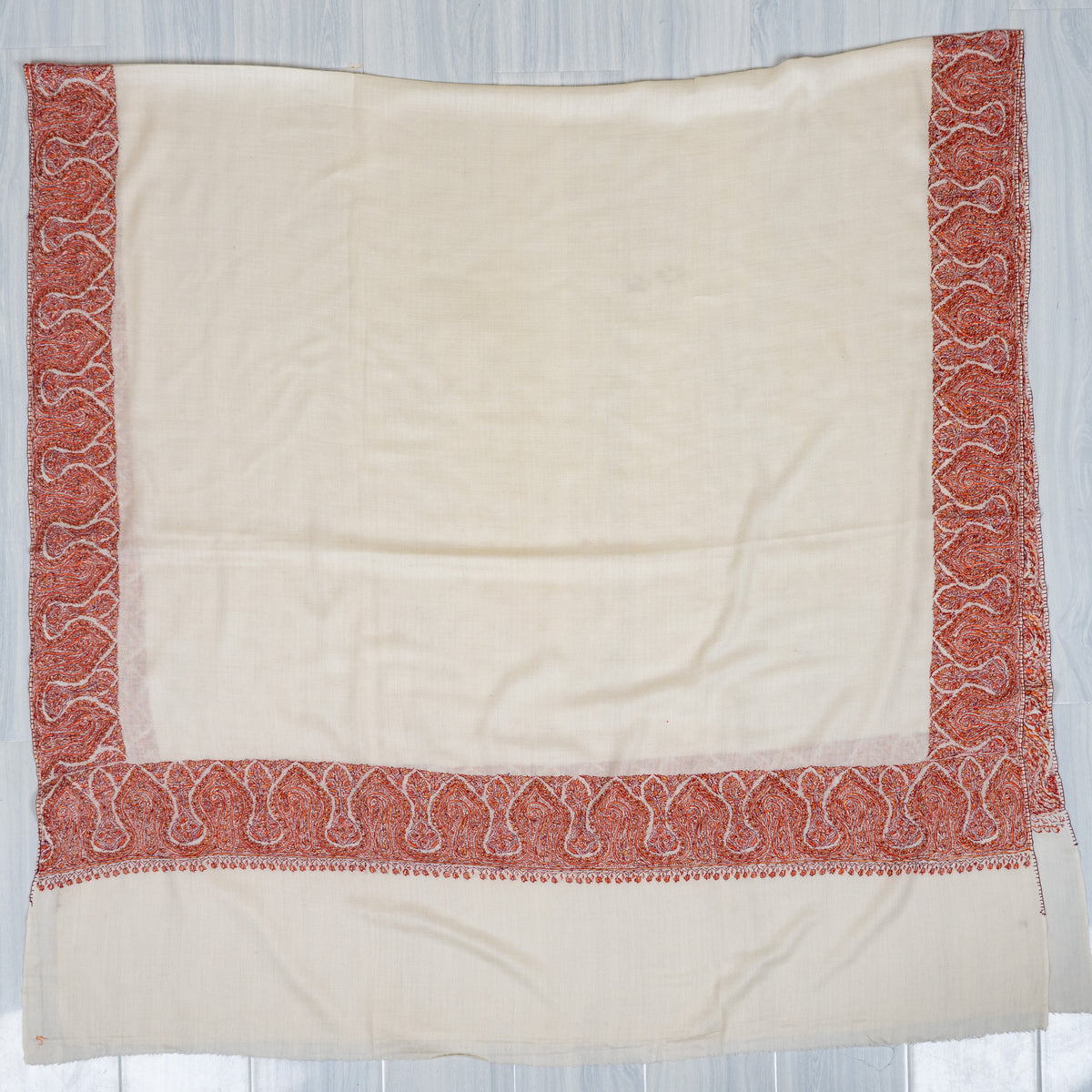 Ivory Ember Merino wool 2.5 Yards Sozni Hand Embroidered Shawl