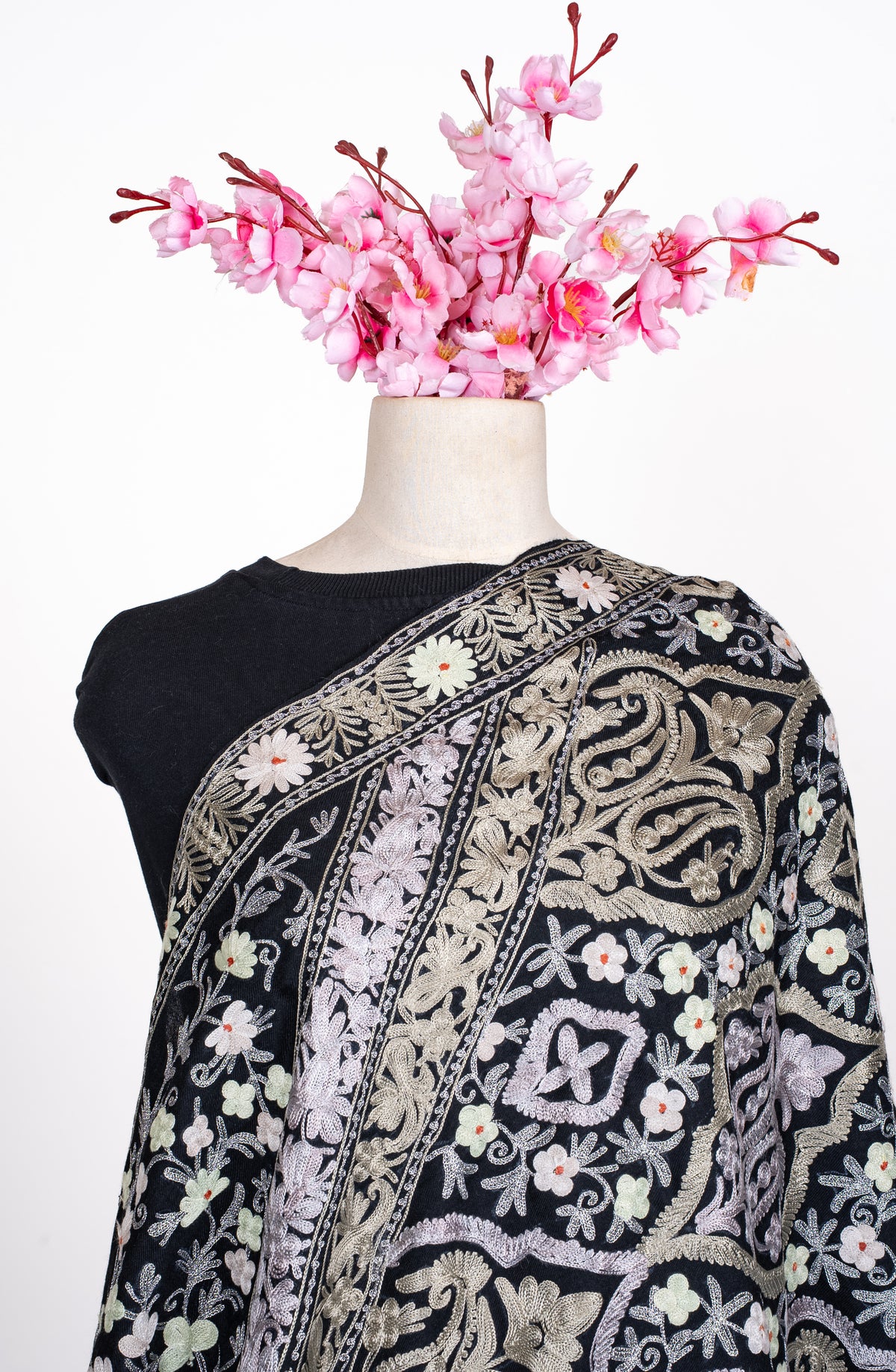 Midnight Heritage Aari Machine Embroidered Shawl