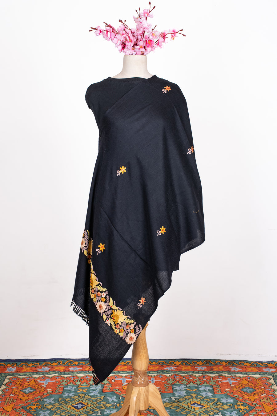 Golden Petals Aari Machine Embroidered Shawl