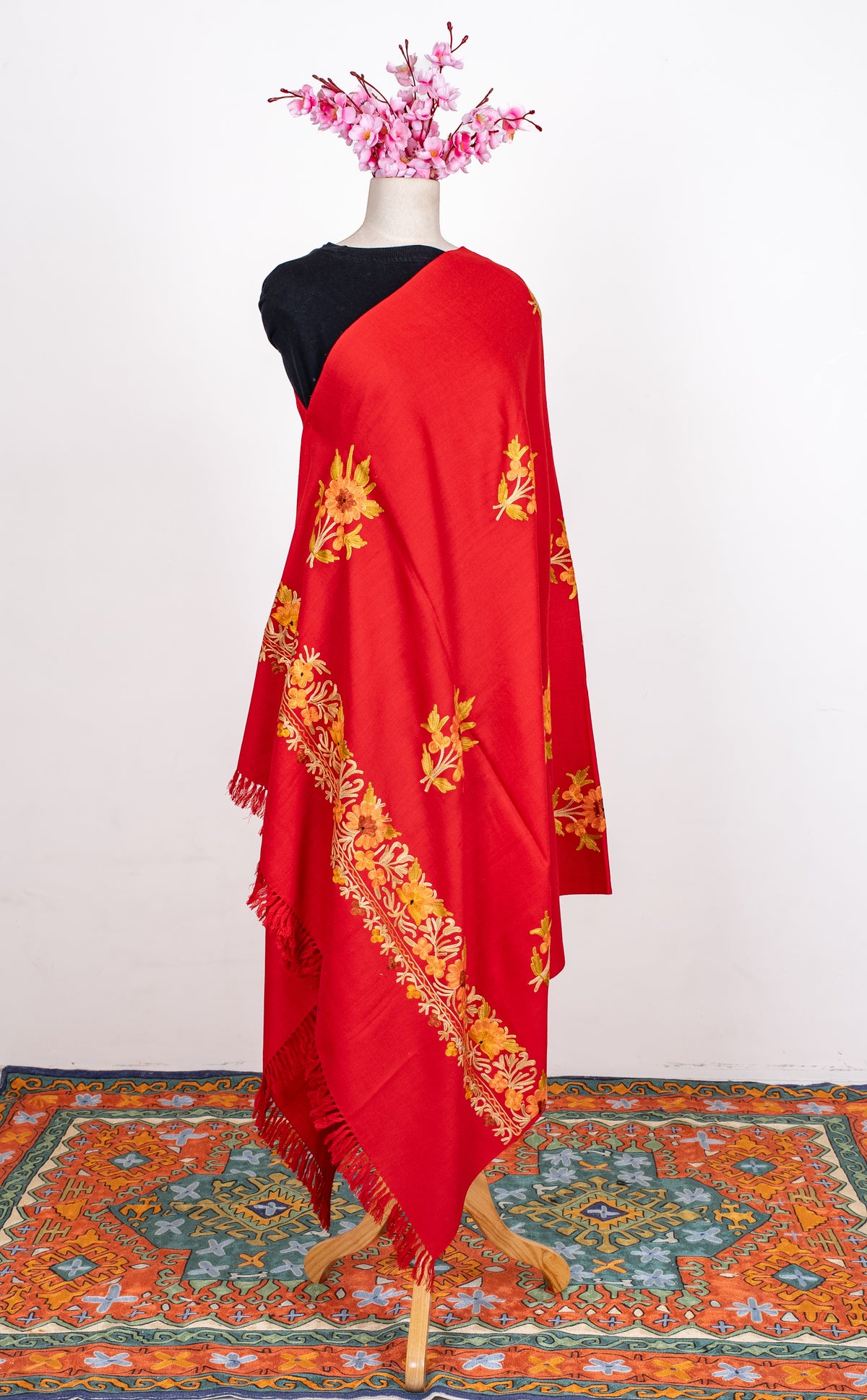 Scarlet Meadow Aari Machine Embroidered Shawl