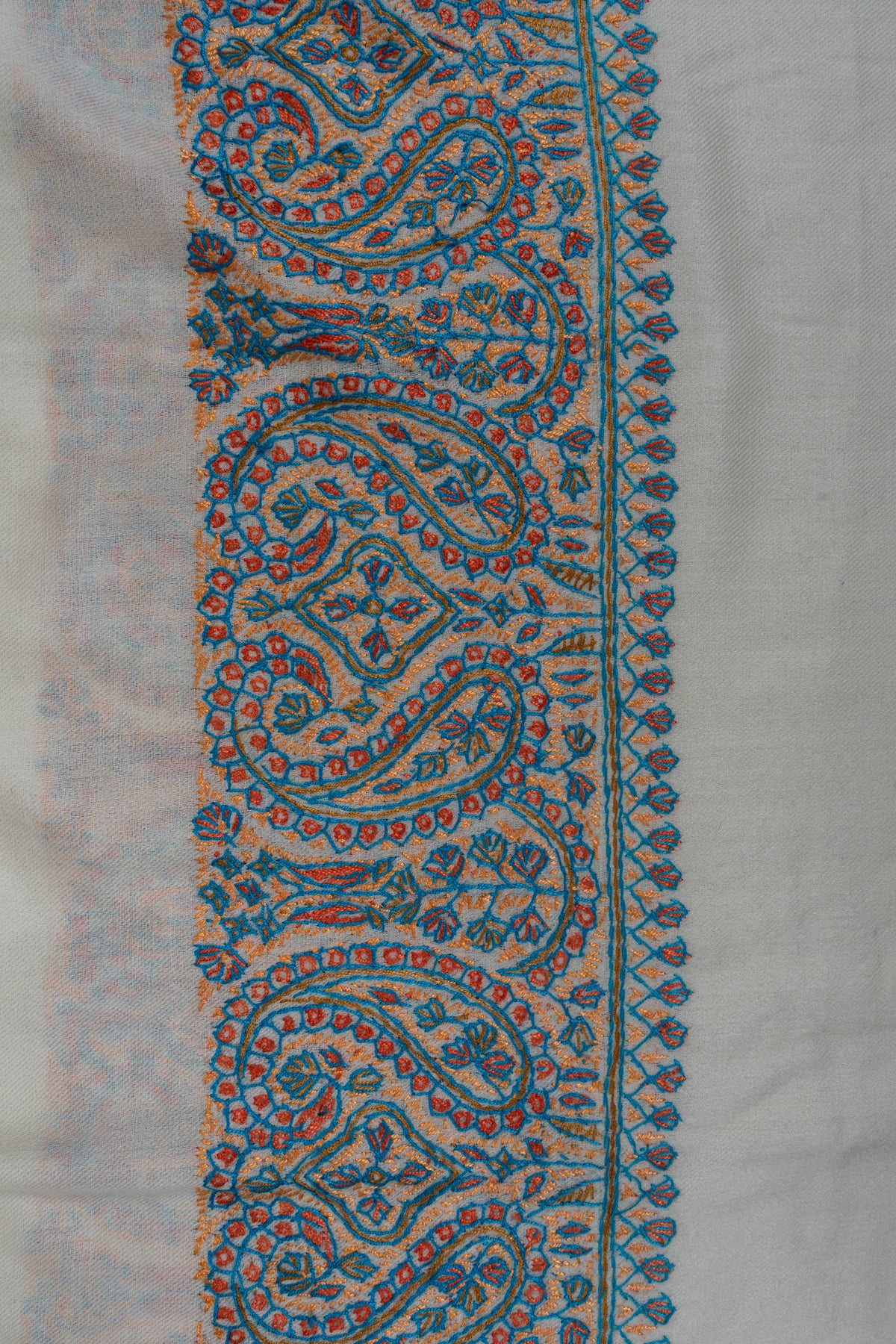 Snow Bloom Merino wool 2.5 Yards Sozni Hand Embroidered Shawl
