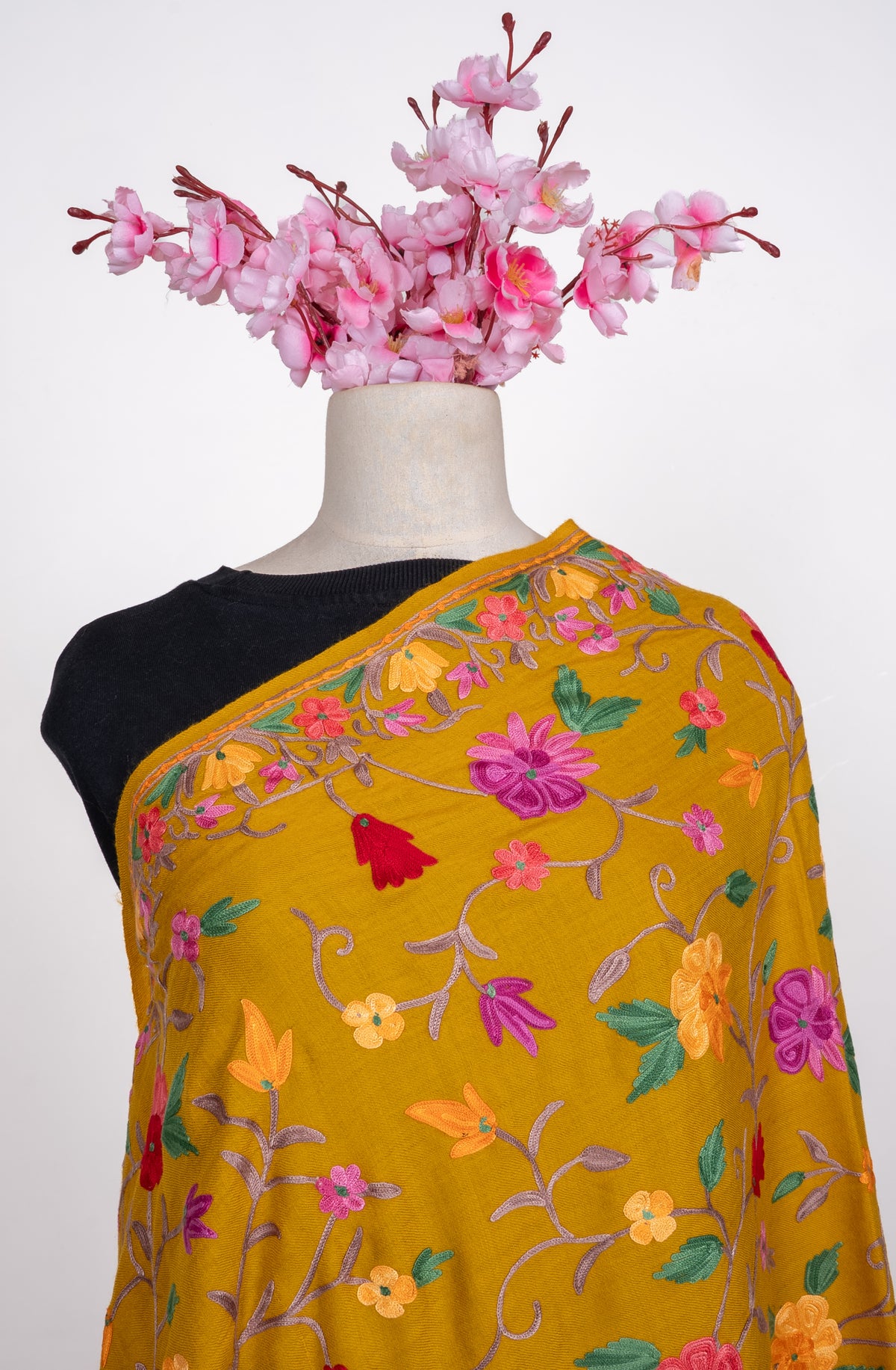 Golden Meadow Aari Machine Embroidered Shawl