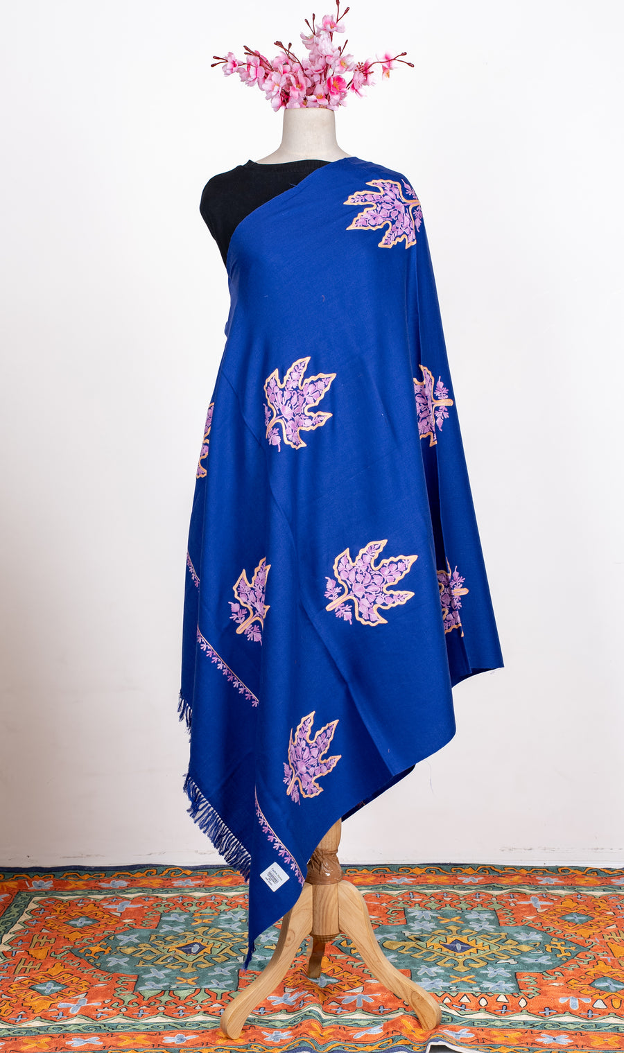 Autumn Whisper Aari Machine Embroidered Shawl with Maple Leaf Motifs
