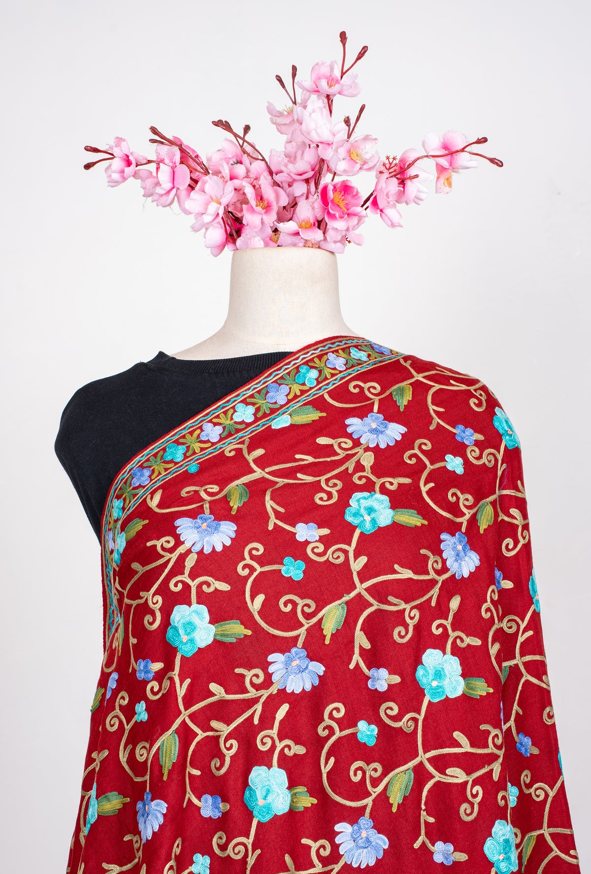 Ruby Garden Aari Machine Embroidered Shawl