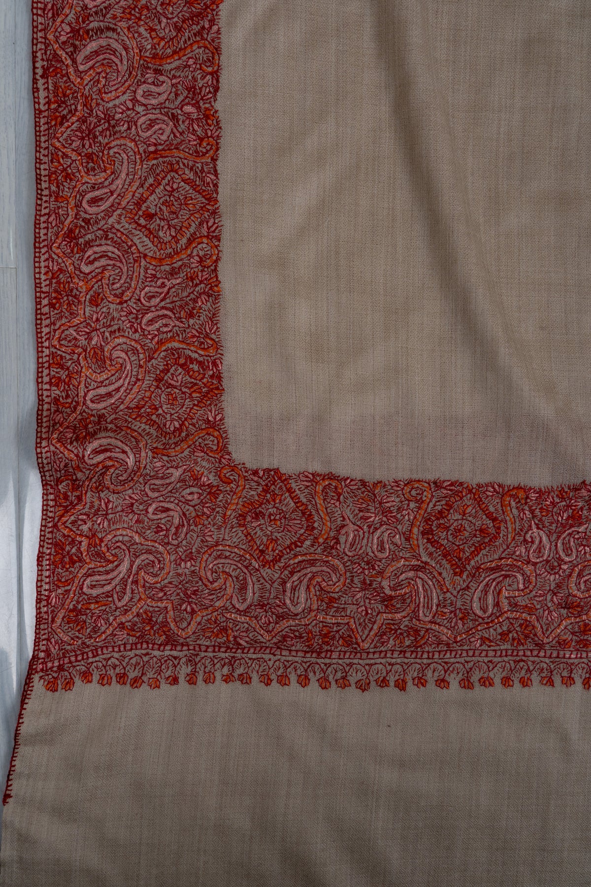 Blush Sand Merino wool 2.5 Yards Sozni Hand Embroidered Shawl