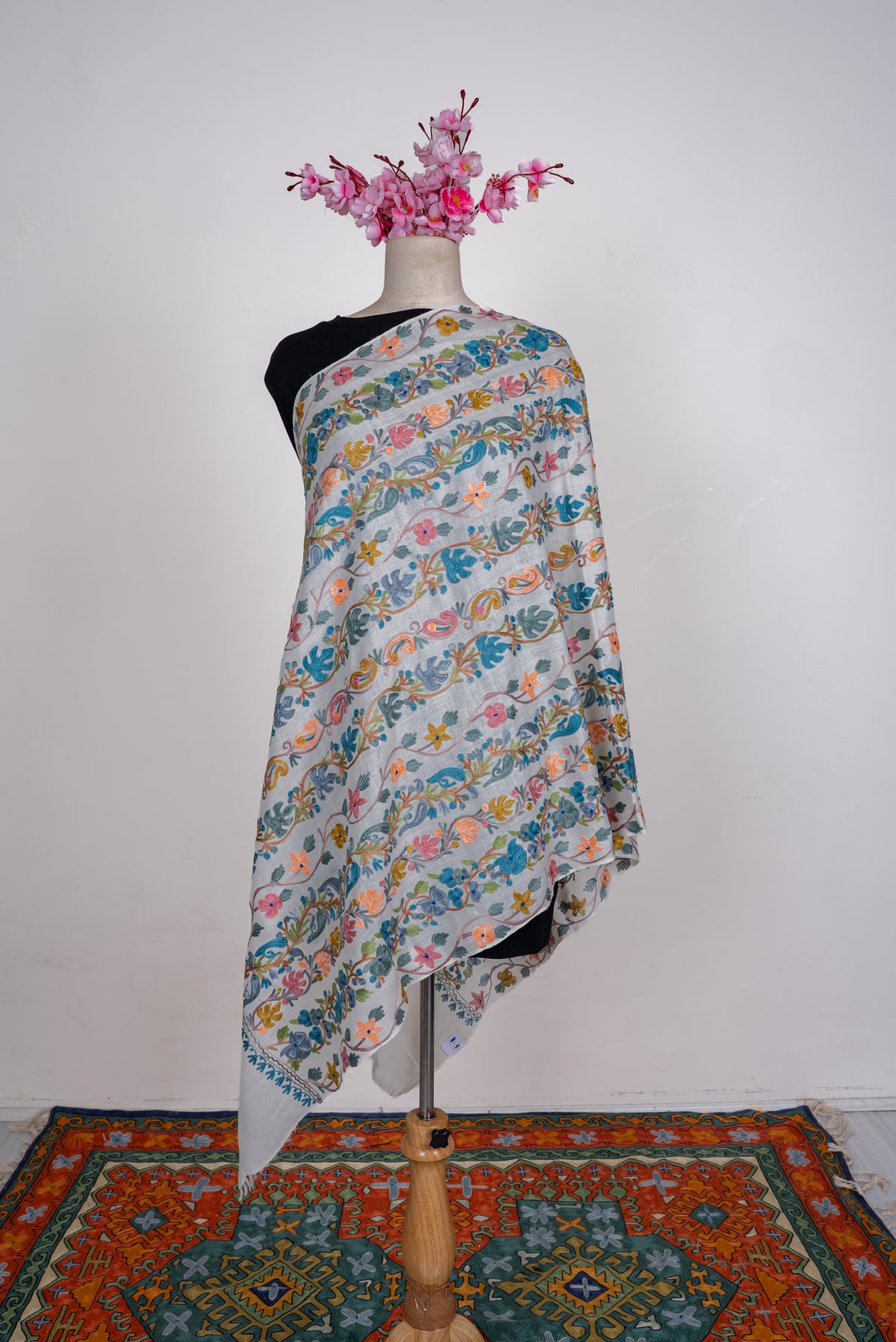 Blooming Meadow Aari Machine Embroidered Shawl