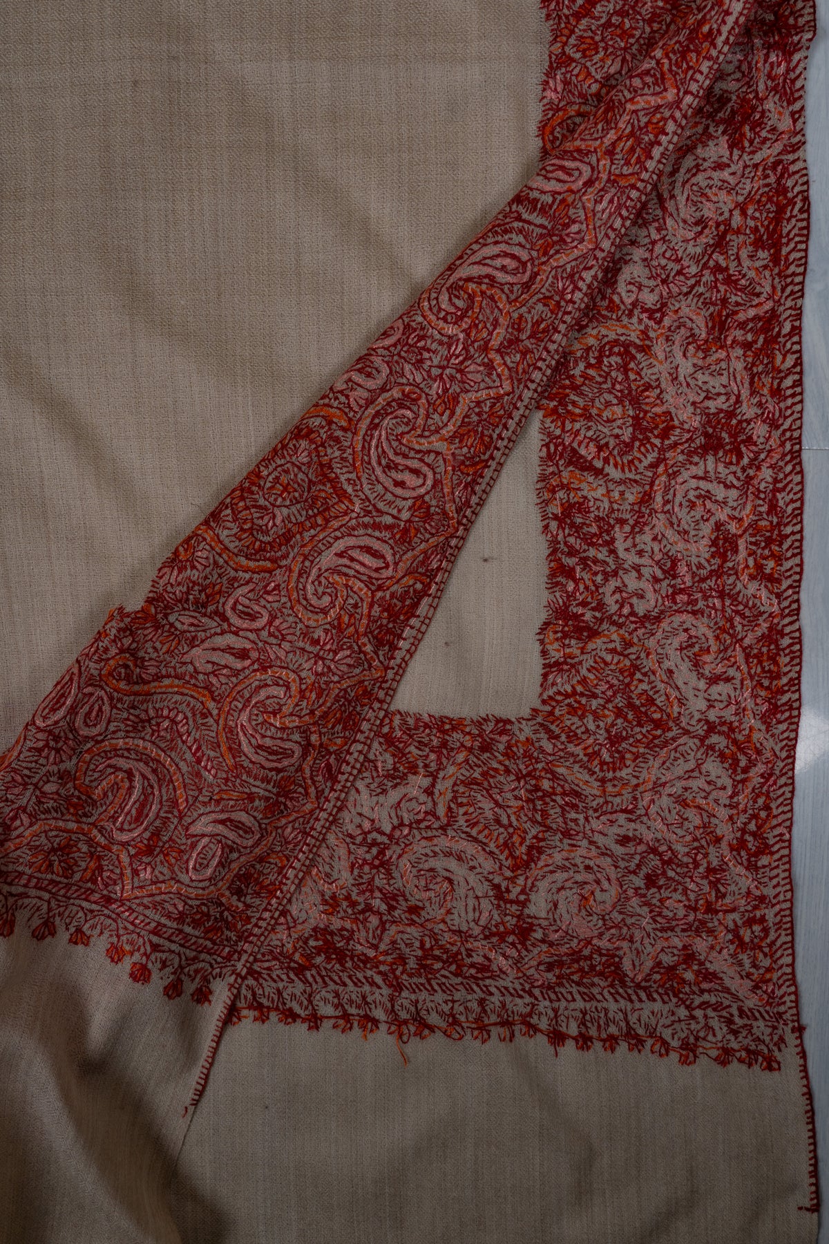 Blush Sand Merino wool 2.5 Yards Sozni Hand Embroidered Shawl