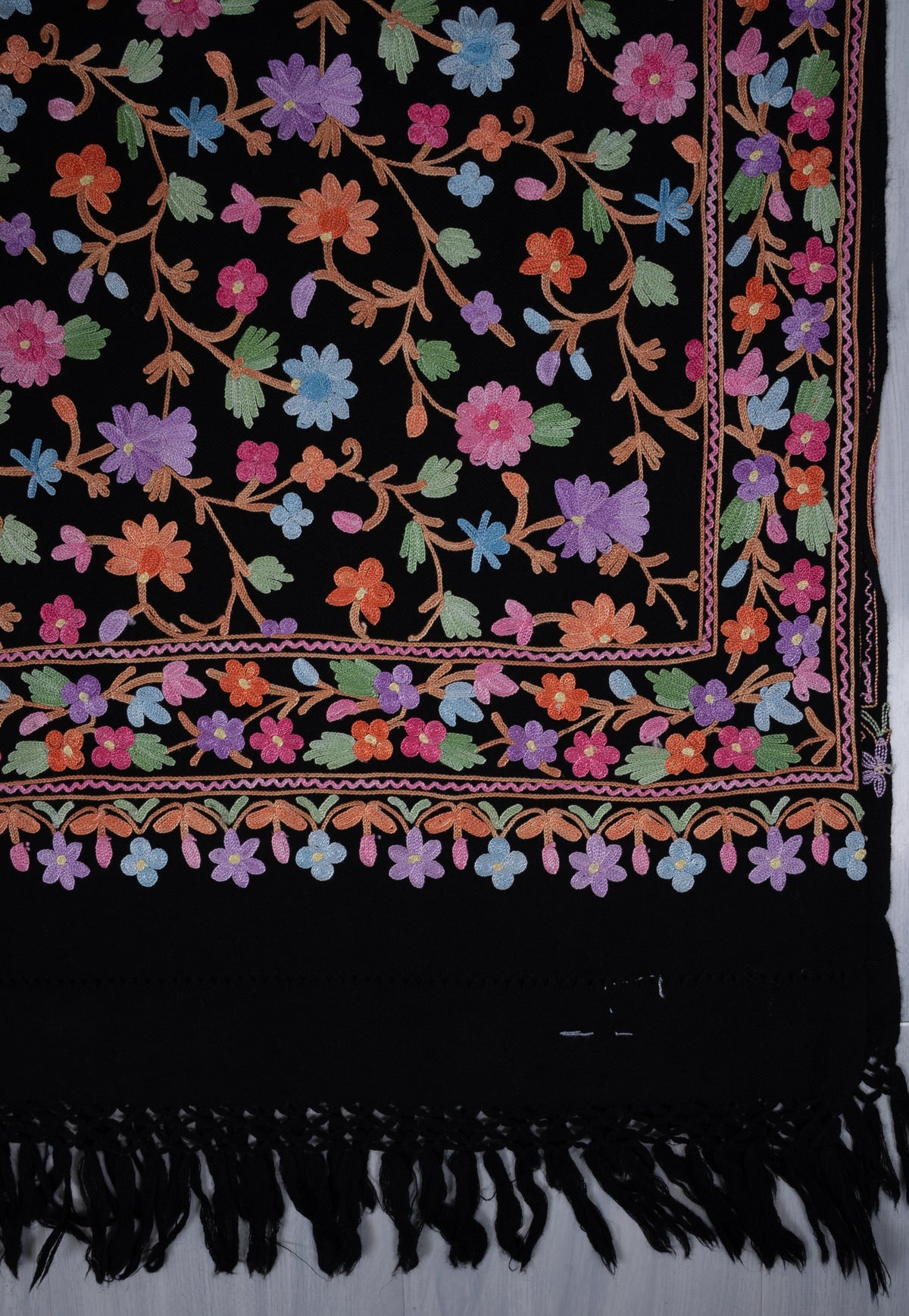Midnight Botanical Garden Aari Machine Embroidered Shawl