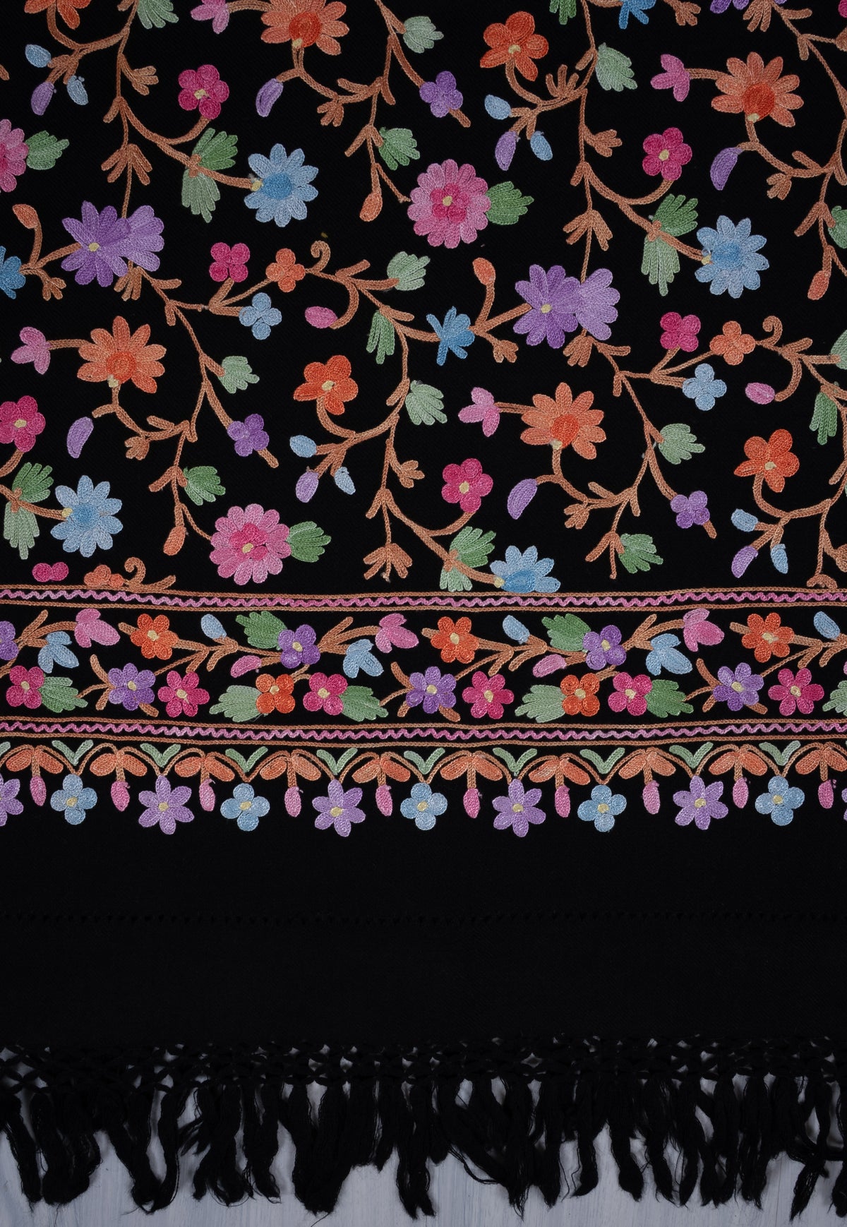 Midnight Botanical Garden Aari Machine Embroidered Shawl