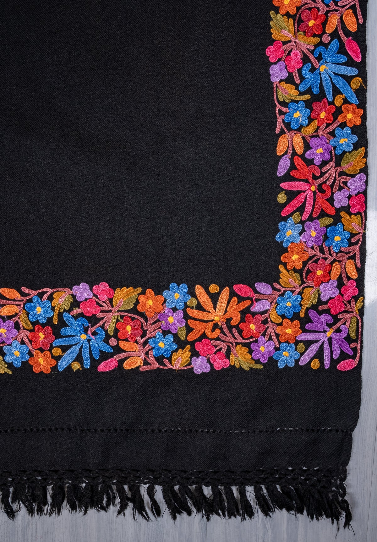 Festival Bloom Border Aari Machine Embroidered Shawl