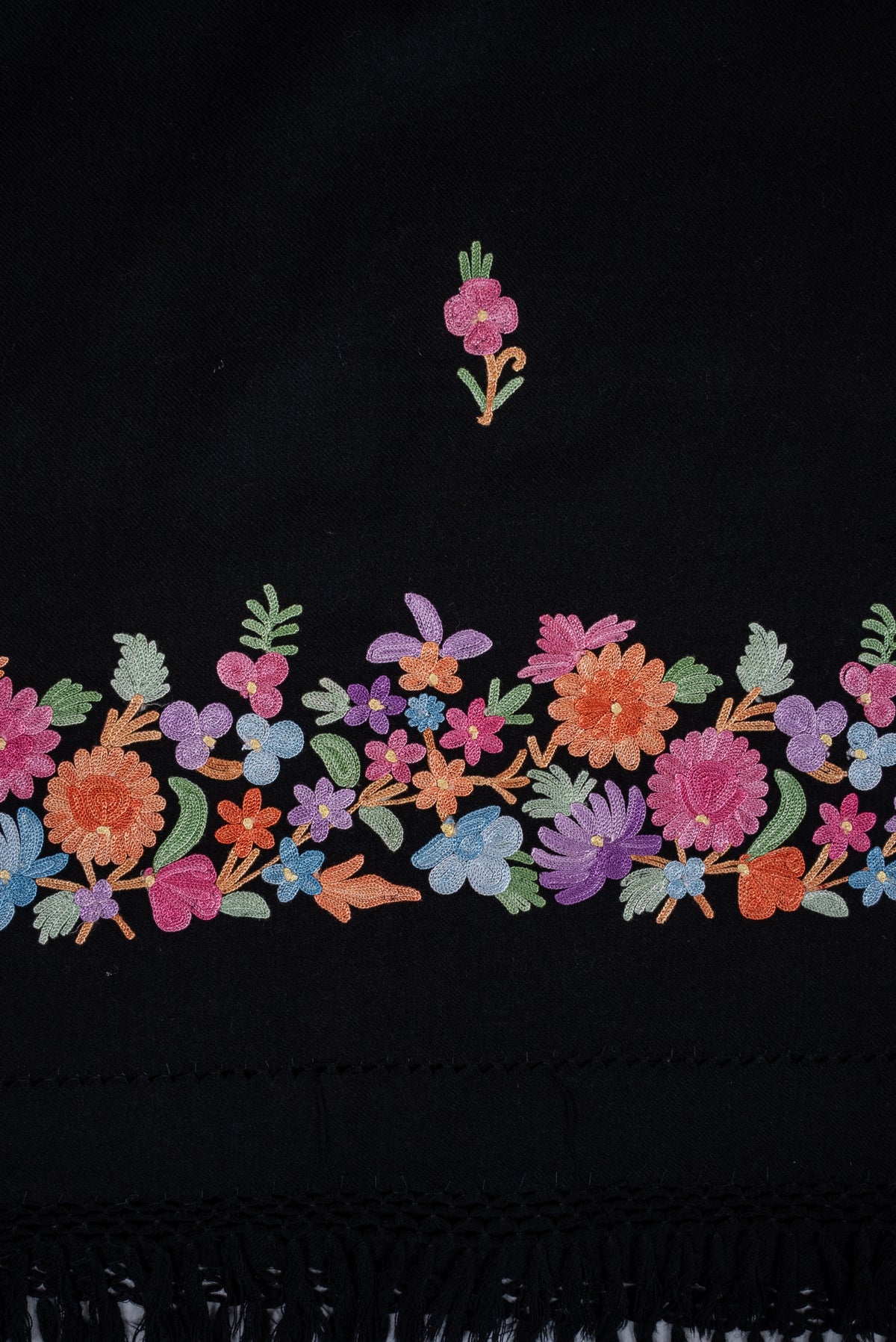 Machine Embroidered Floral Shawl in Black