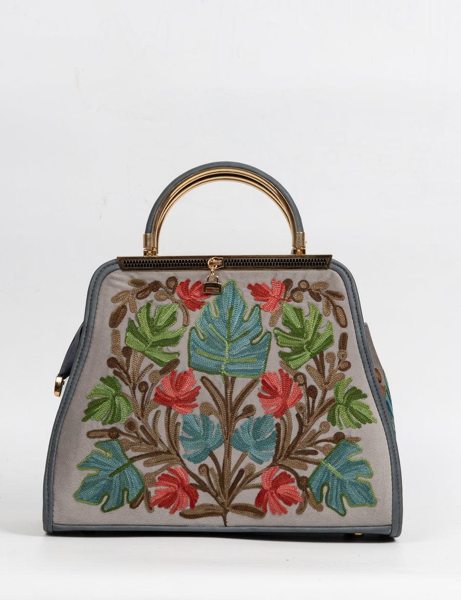Fiza-e-Grey – Aari Embroidery Handbag