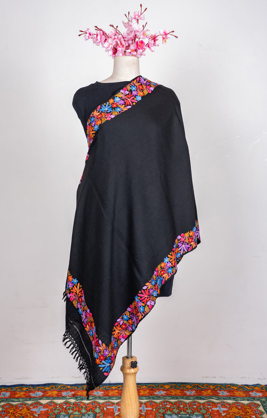 Festival Bloom Border Aari Machine Embroidered Shawl