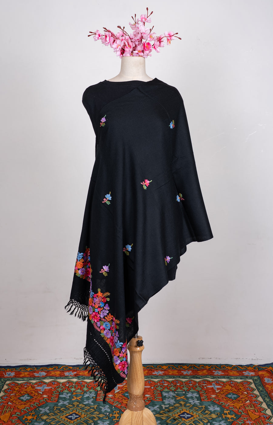 Midnight Wild Bouquet Aari Embroidered Shawl