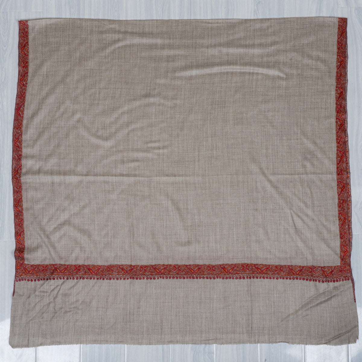 Taupe Classic Merino wool 2.5 Yards Sozni Hand Embroidered Shawl