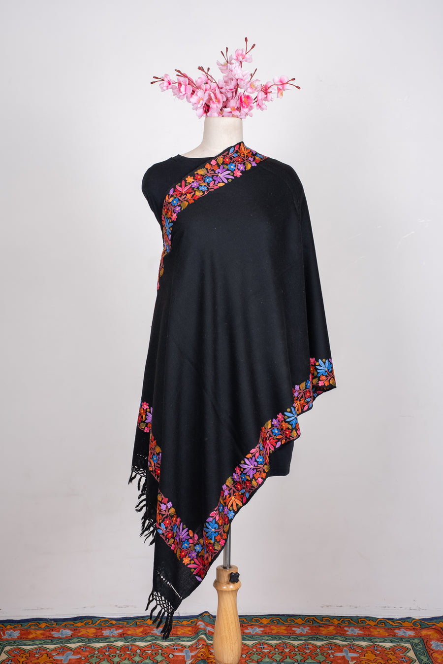 Midnight Festival Bloom Aari Machine Embroidered Shawl