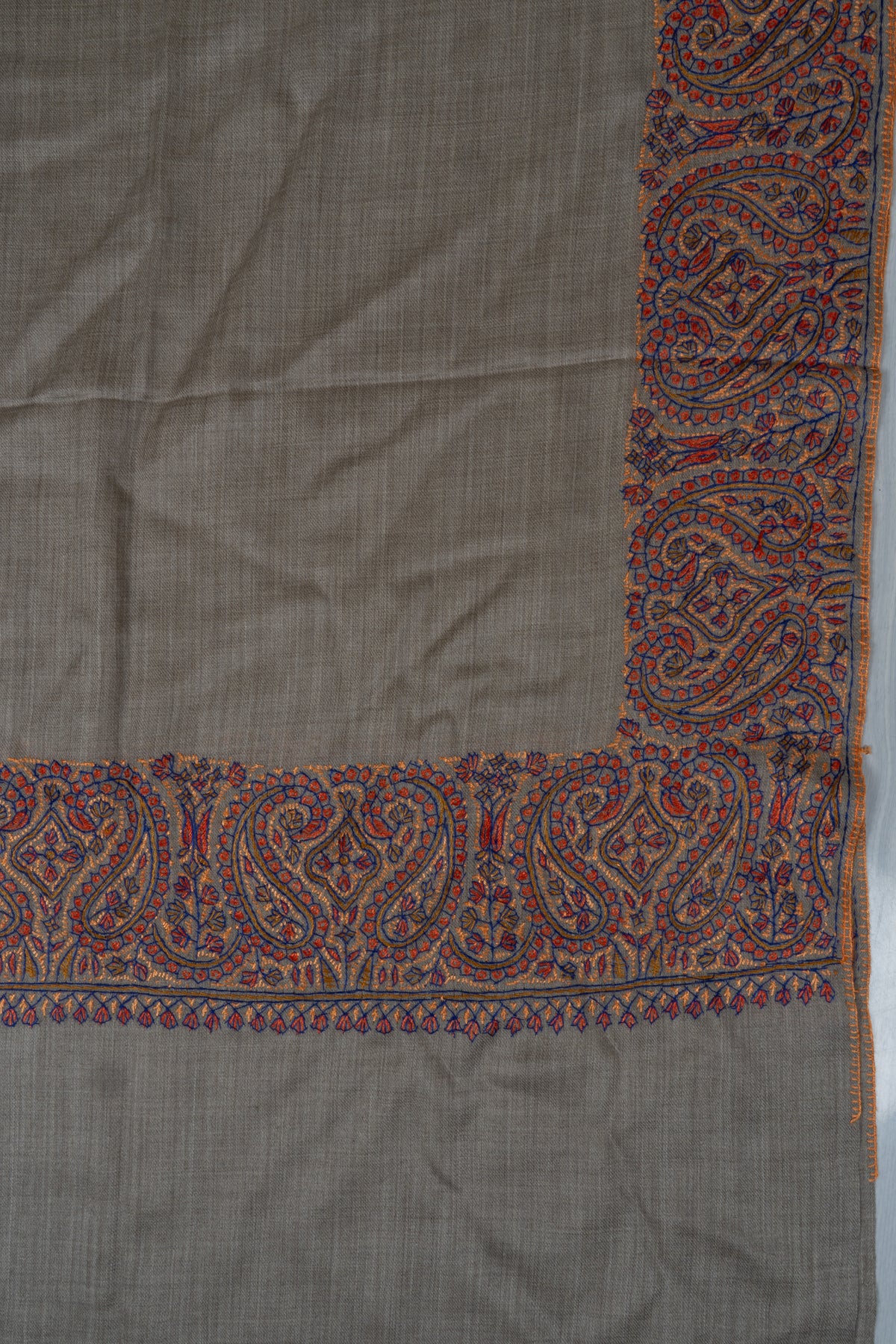 Earthstone Elegance Merino wool 2.5 Yards Sozni Hand Embroidered Shawl